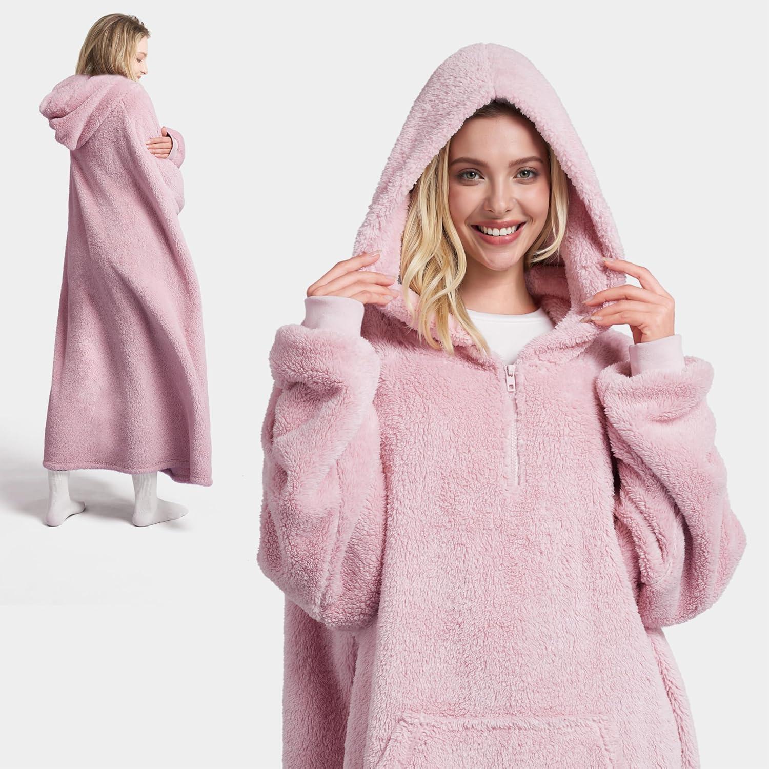 Bedsure Bedsure Wearable Blanket Hoodie Gifts For Women - Cozy Sherpa Hoodie Blanket For Adult Men, Warm Hooded Blanket Sweatshirt