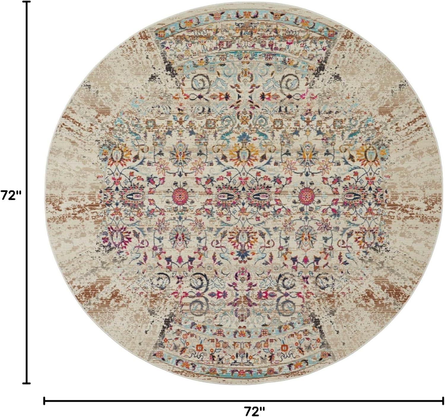 Nourison Vintage Kashan VKA02 Ivory/Light Blue/Orange Indoor Area Rug - 6' x ROUND