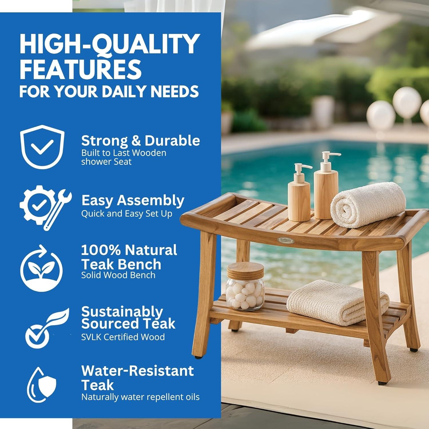 Harmony Teak Shower Bench, DecoTeak, Teak Shower Bench, Teak Shower Stool, Teak Bench Shower, Teak Wood Shower Bench, Teak Shower Seat, Wooden Shower Bench, Teak Shower Chair