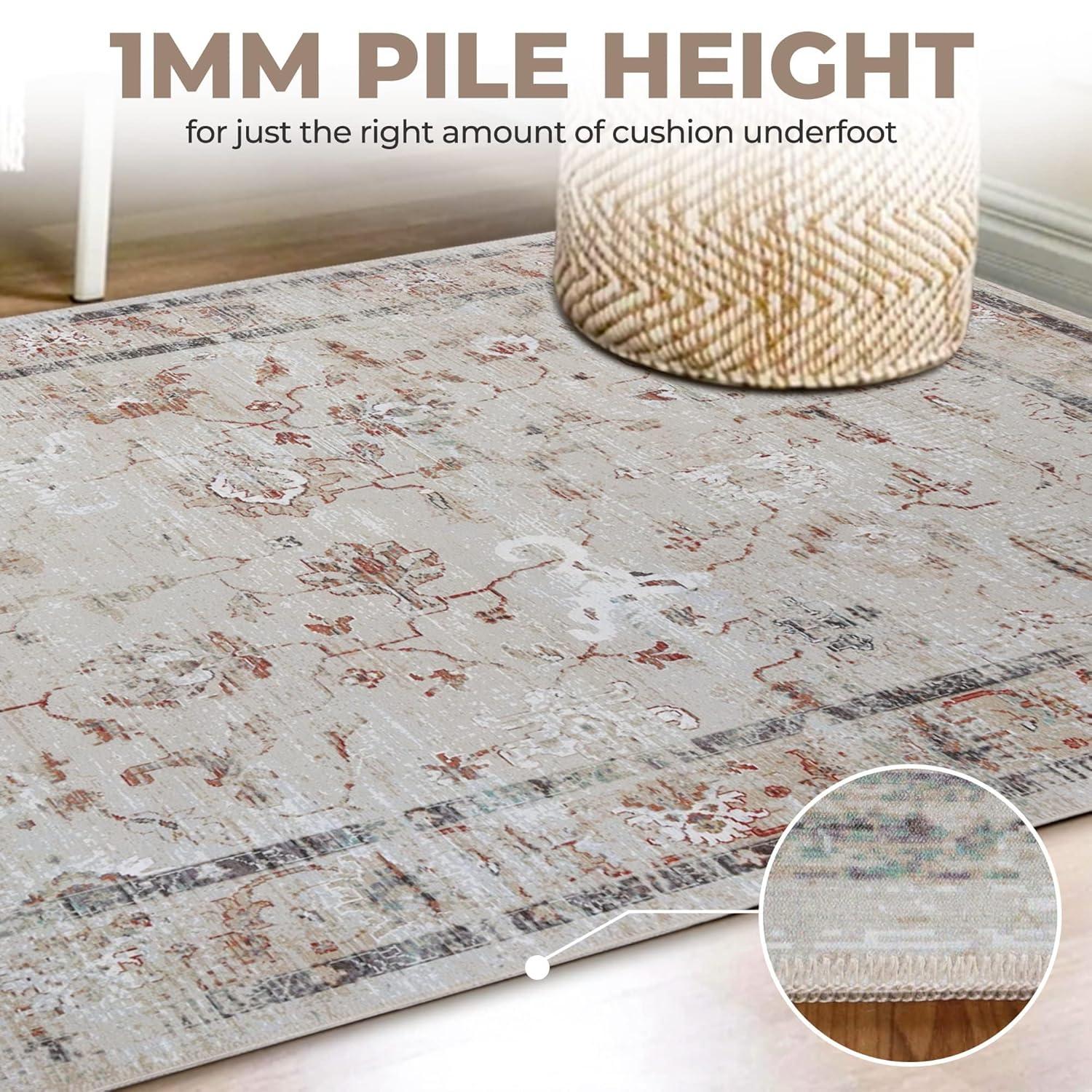Superior Swan Floral Non-Slip Washable Indoor Area Rug, 4' x 6', Cream