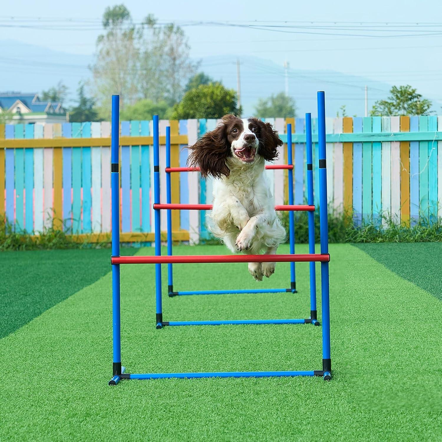 Adjustable PVC Dog Agility Training Set with Jump Bars and Ring