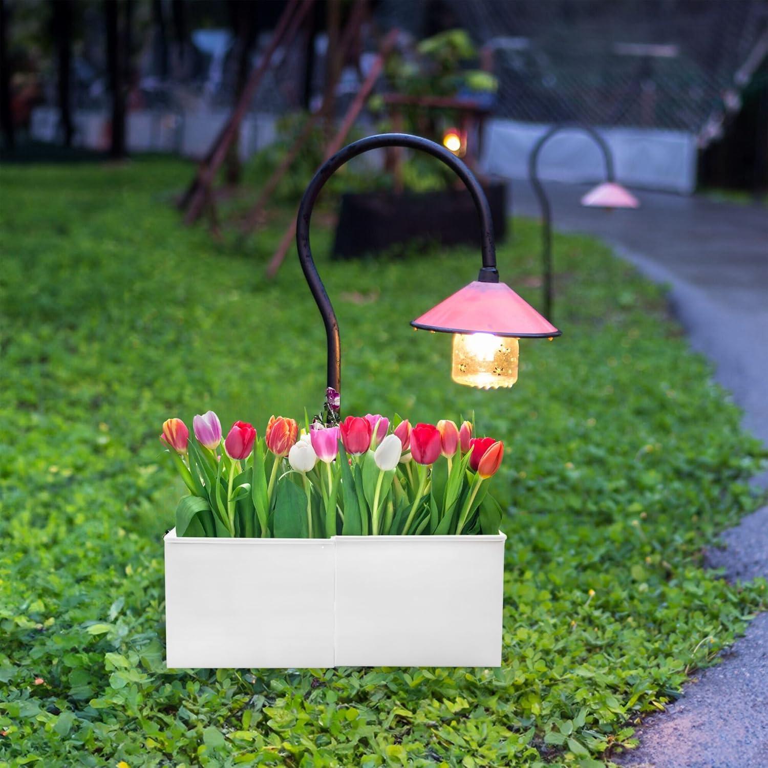 AuldHome Design White Square Umbrella Planter for Patio Table, Enamelware Rectangle Planter Pots Set