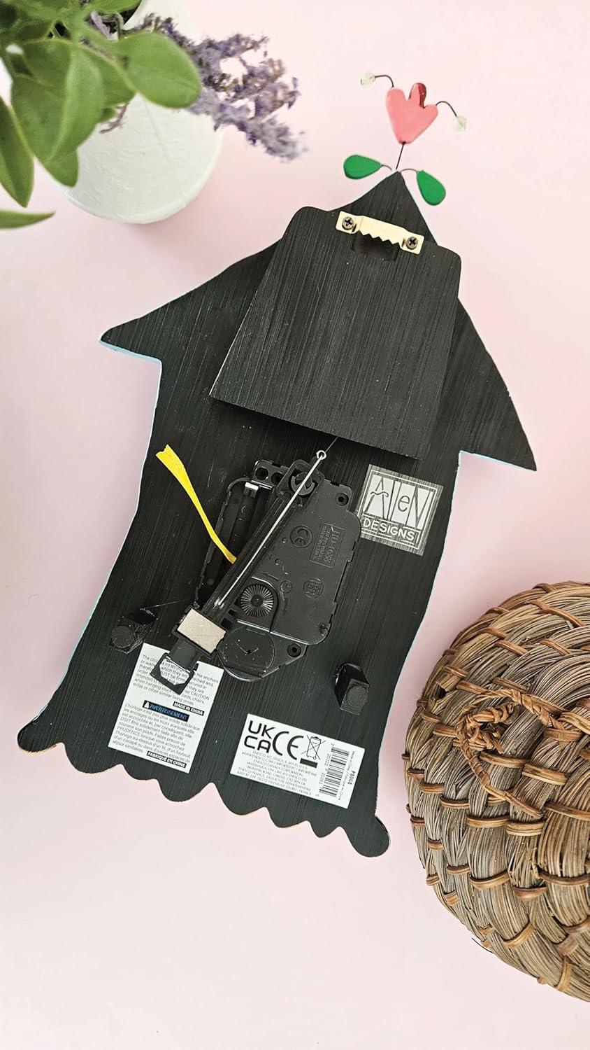 Enesco Allen Designs Birdhouse with Flowers Cuckoo Wall Clock - Battery Operated Pendulum Analog Clock, Stone Resin Decorative Clocks for Walls Home Decor Kitchen Clocks, 14.9 Inch