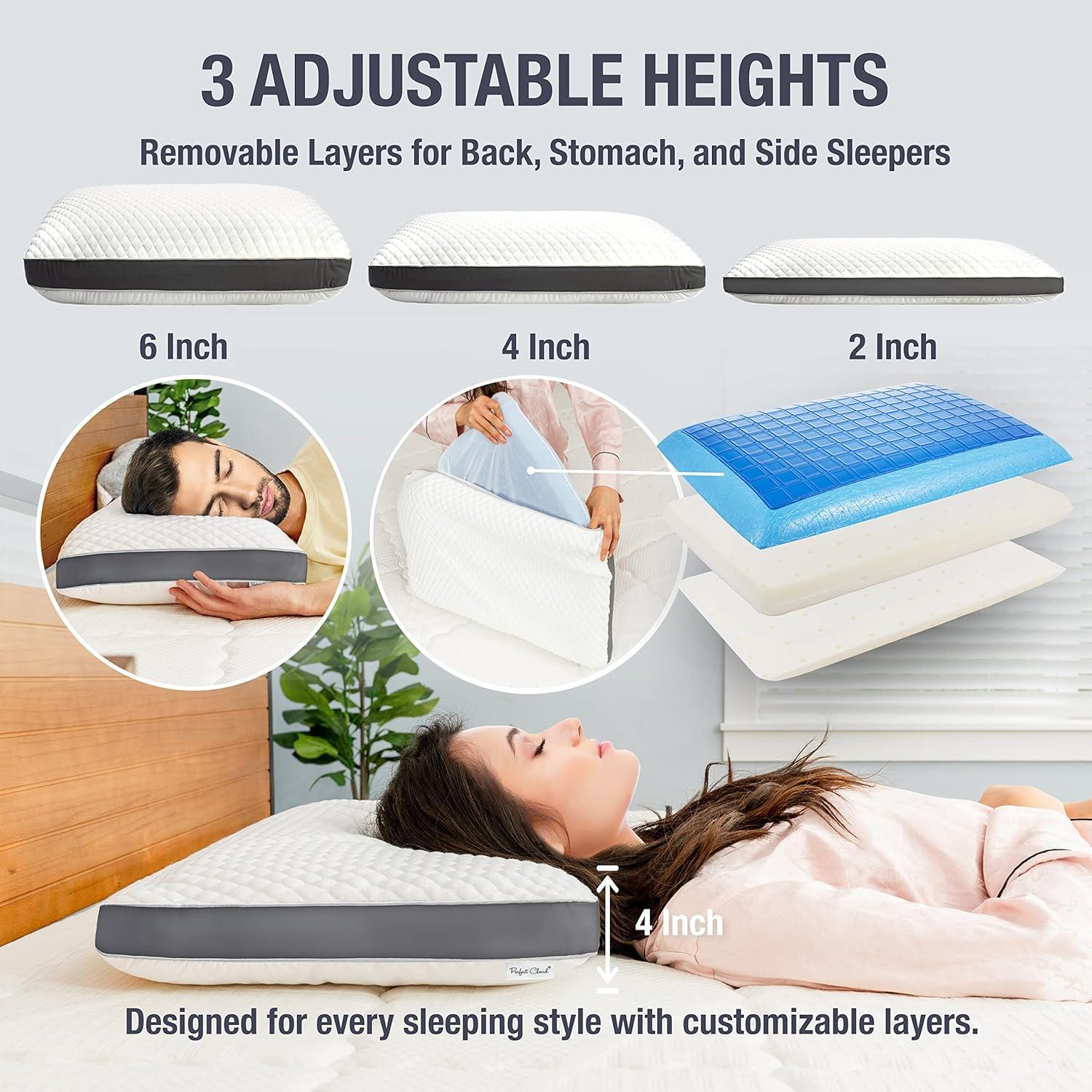 Perfect Cloud The Perfect Pillow Adjustable Cooling Gel Pillows for Sleeping, Dual Temperature Memory Foam Pillow, Standard