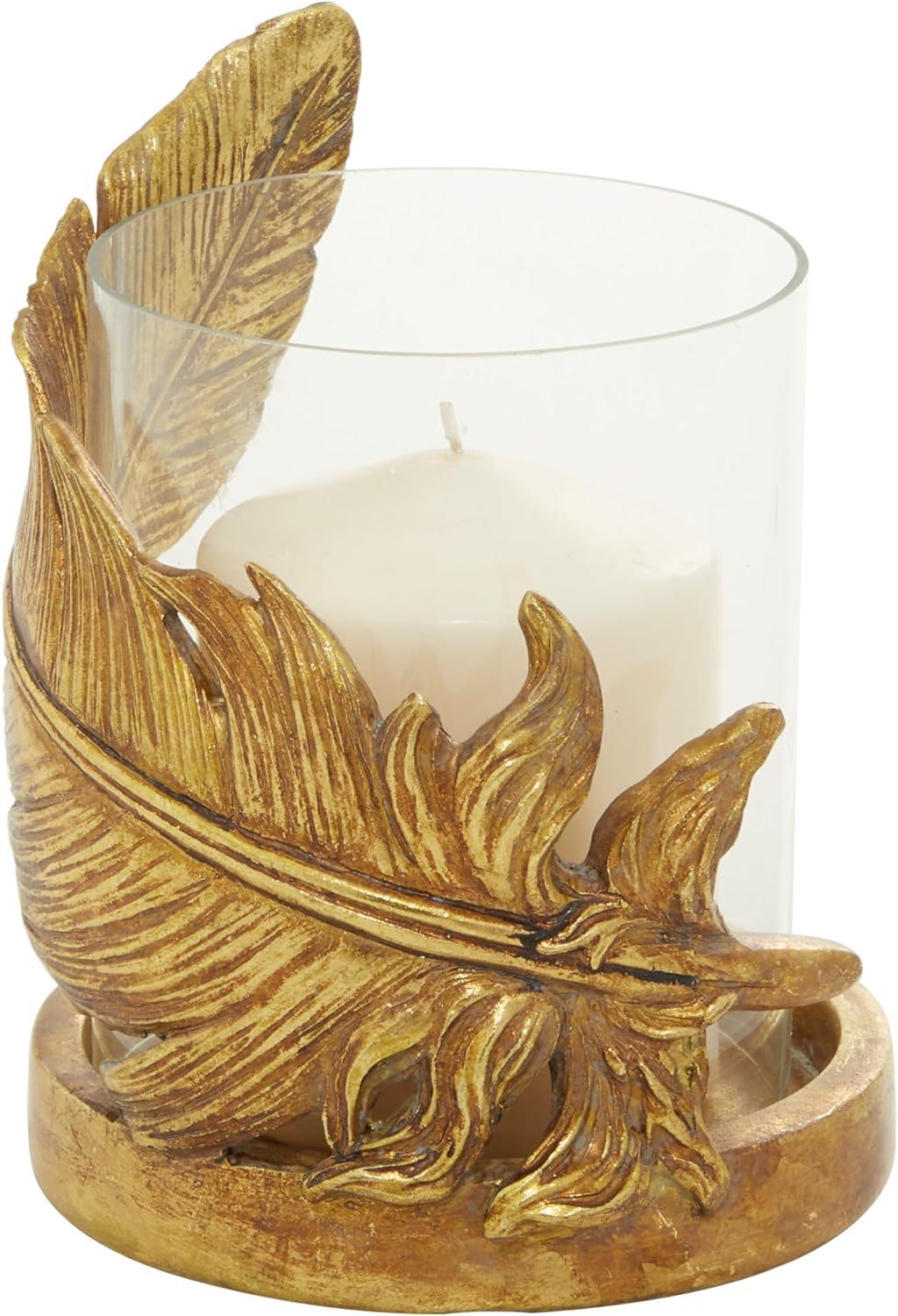 Elegant Winter Gold Glass Tabletop Hurricane Candle Lantern