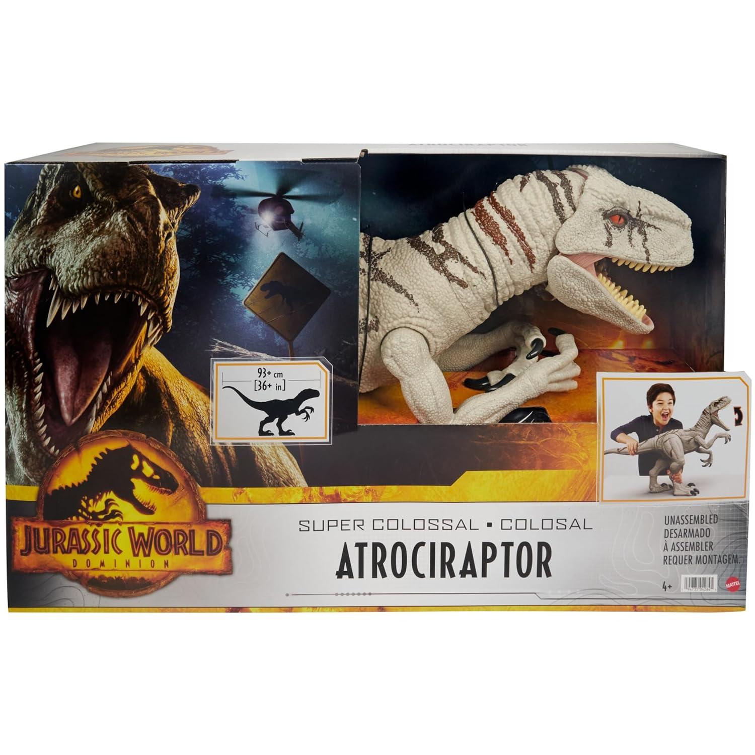 Mattel Jurassic World Super Colossal Atrociraptor Action Figure, 3-ft Long Dinosaur Toy with Eating Feature