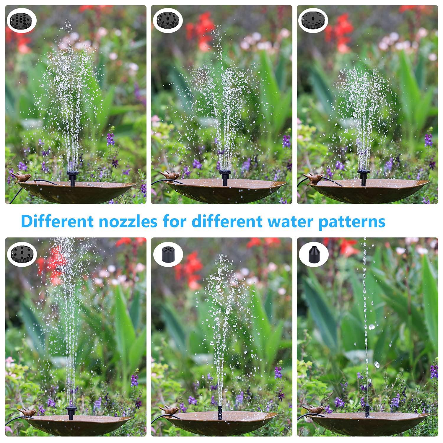 AISITIN 2.5W Solar Fountain Pump, DIY Outdoor Solar Water Fountain with 6 Nozzles and 4ft Water Pipe, Solar Powered Pump for Bird Bath, Ponds, Garden and Fish Tank Garden, Pond