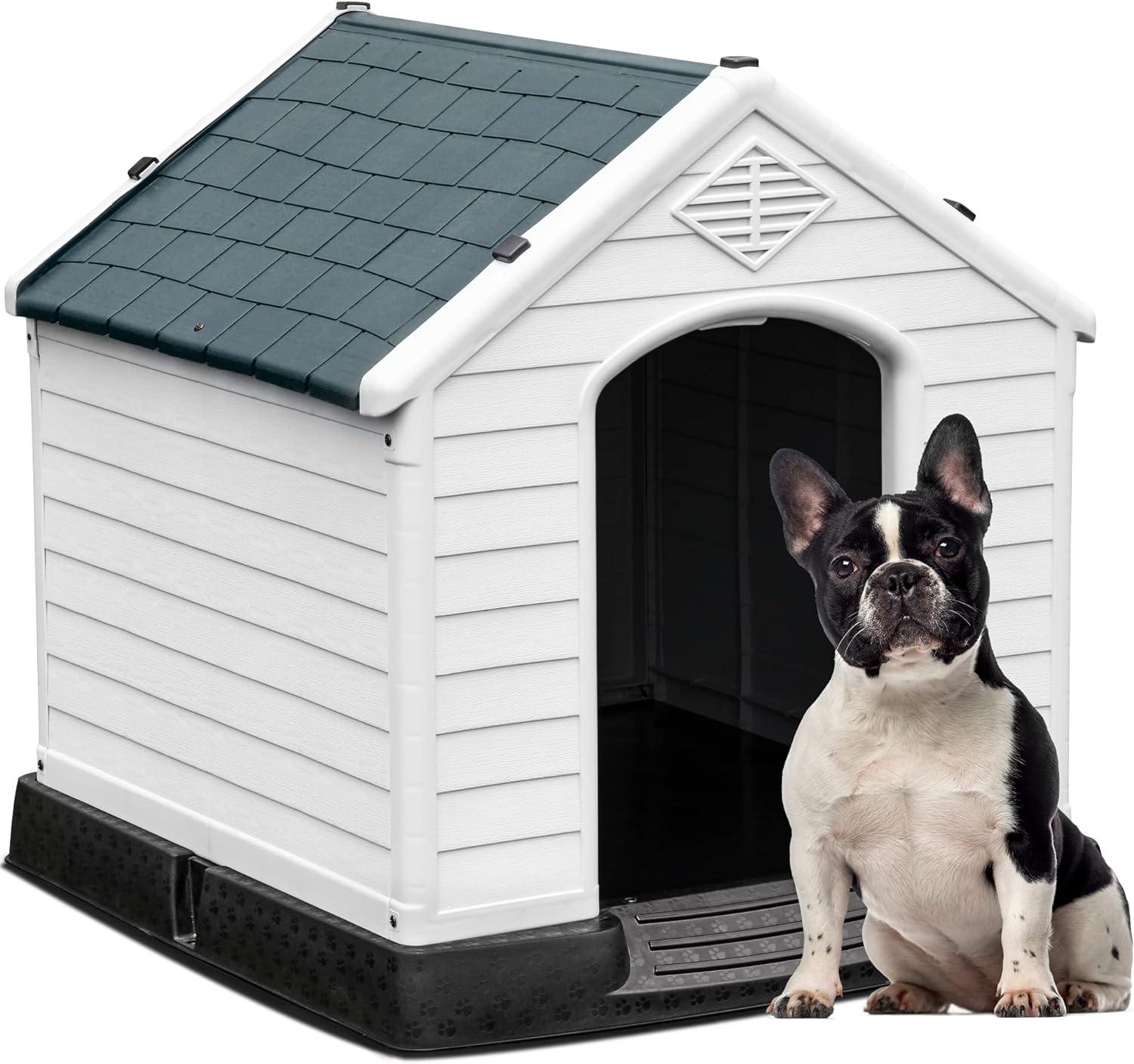 Large White and Black Plastic Raised Floor Dog House