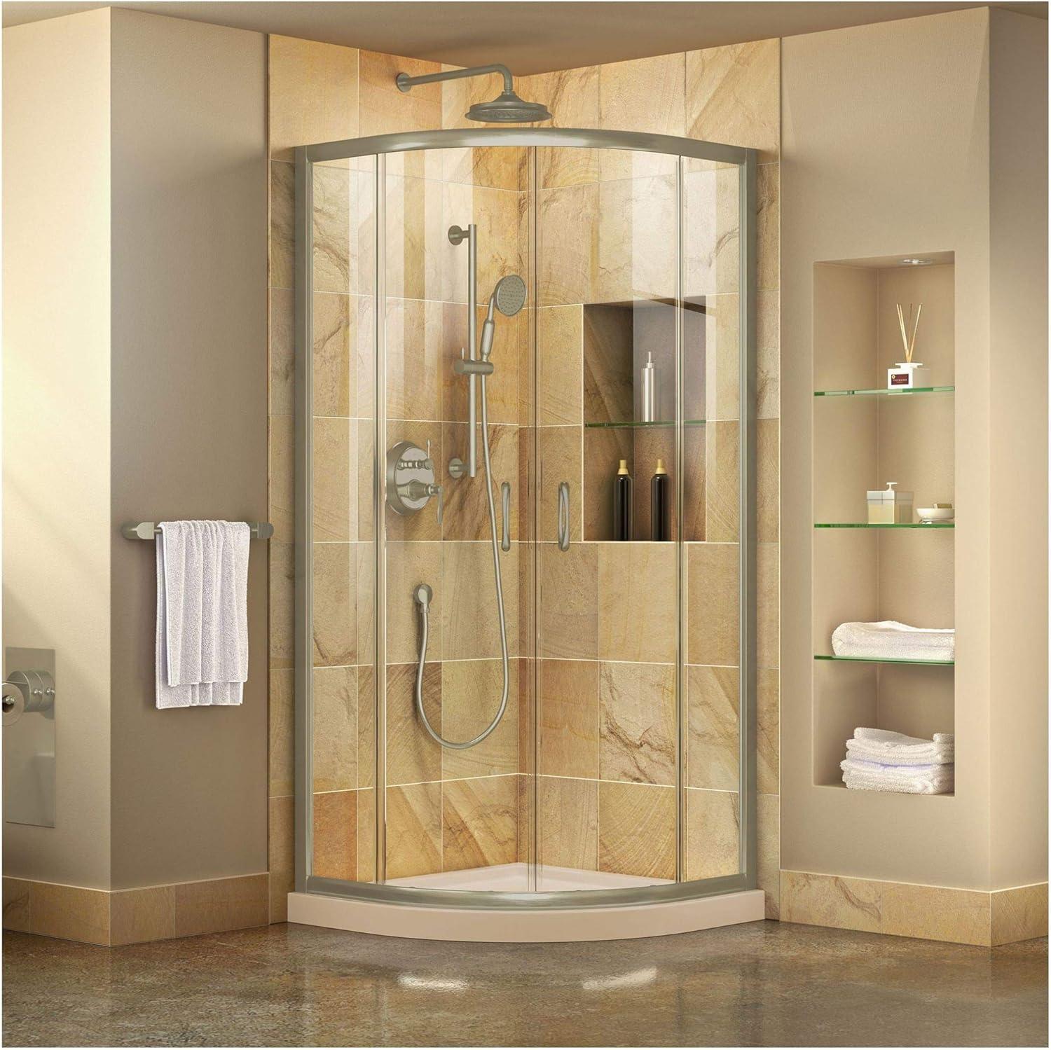 Prime 33" x 74.75" Brushed Nickel Round Sliding Shower Enclosure