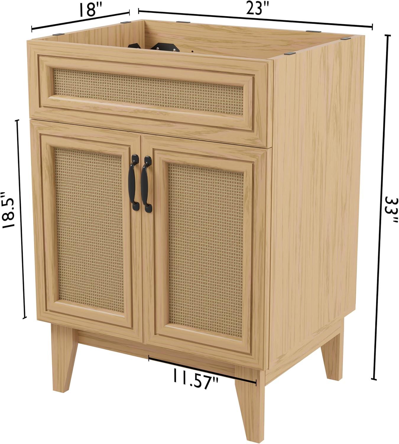 Javer 24" Rattan Modern Farmhouse 2-Shelf Bath Vanity Cabinet Only (Sink Basin not Included)