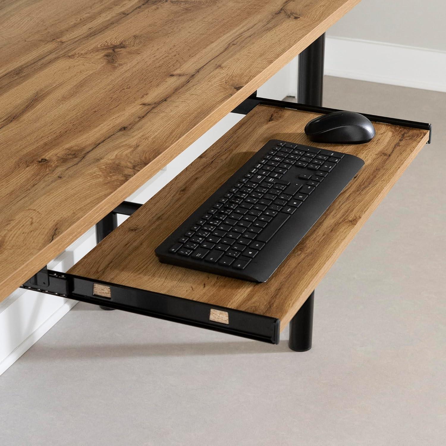 South Shore Ezra Melamine Desk Nordik Oak: Large Surface, Retractable Keyboard Shelf