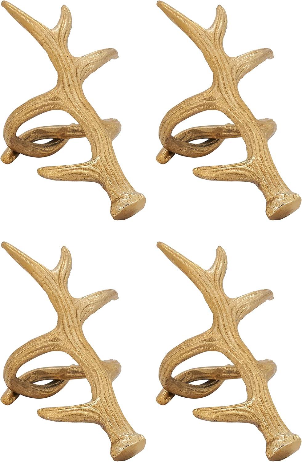 Saro Lifestyle Napkin Rings With Antler Shapes (Set of 4), Gold, 5.5" x 3.5"