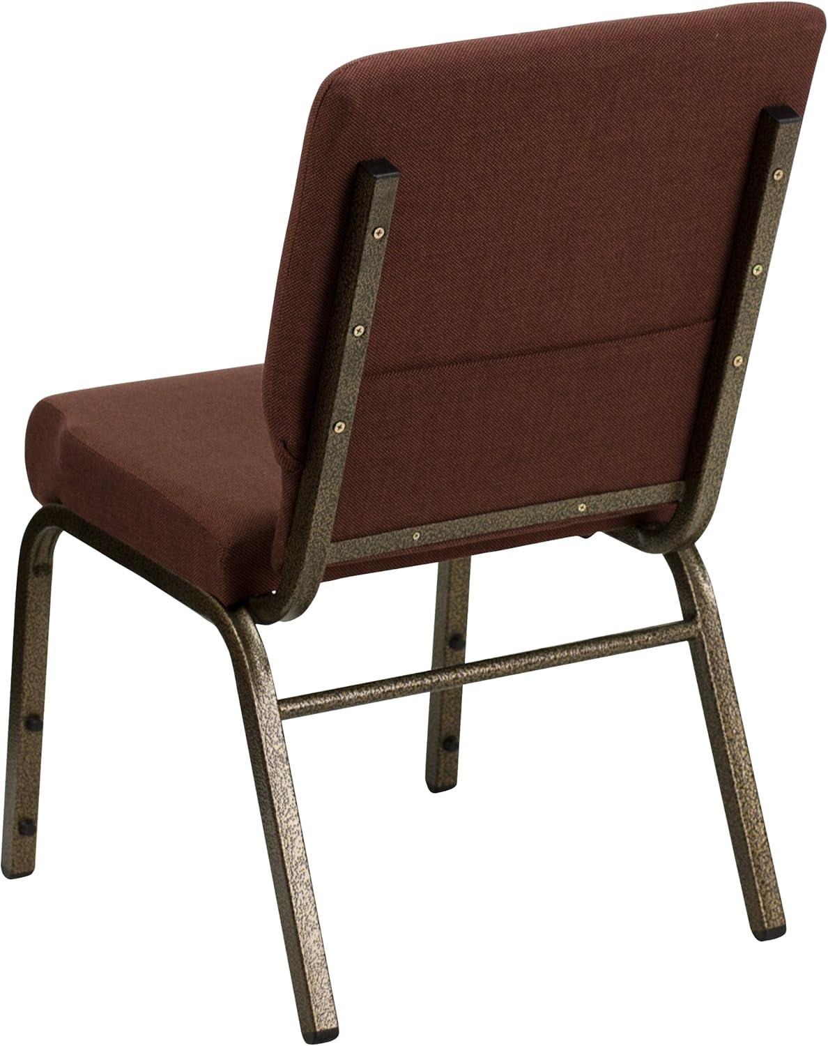 Flash Furniture HERCULES Series 18.5''W Stacking Church Chair in Brown Fabric - Gold Vein Frame