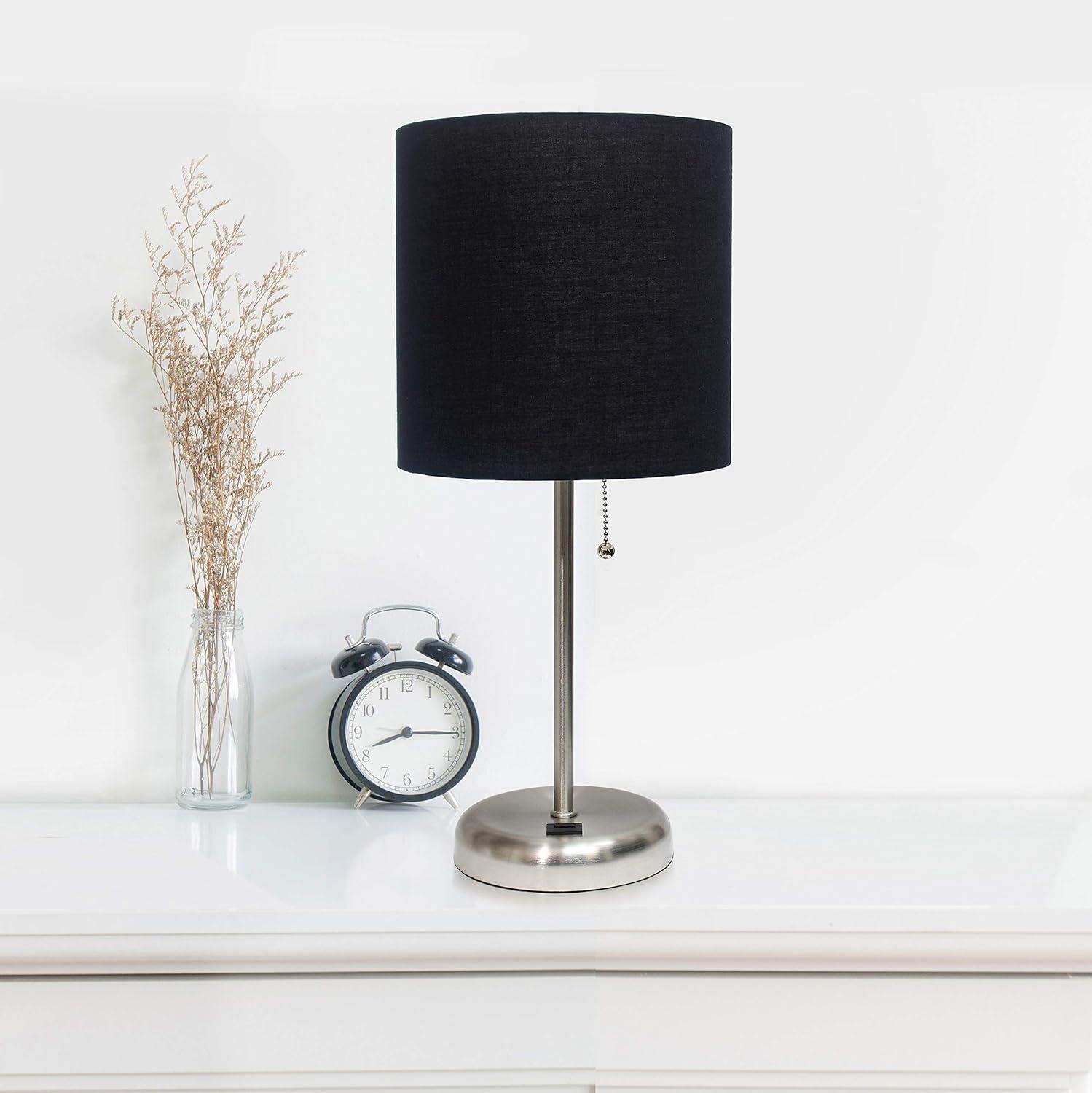 Black Brushed Steel Stick Table Lamp with USB Port