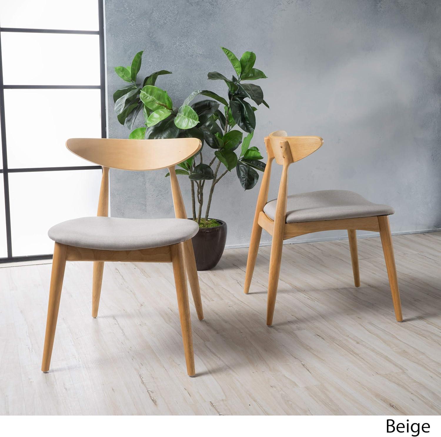 Christopher Knight Home Barron Mid Century Modern Rubberwood Fabric Upholstered Dining Chairs (Set of 2), Beige/Natural Oak