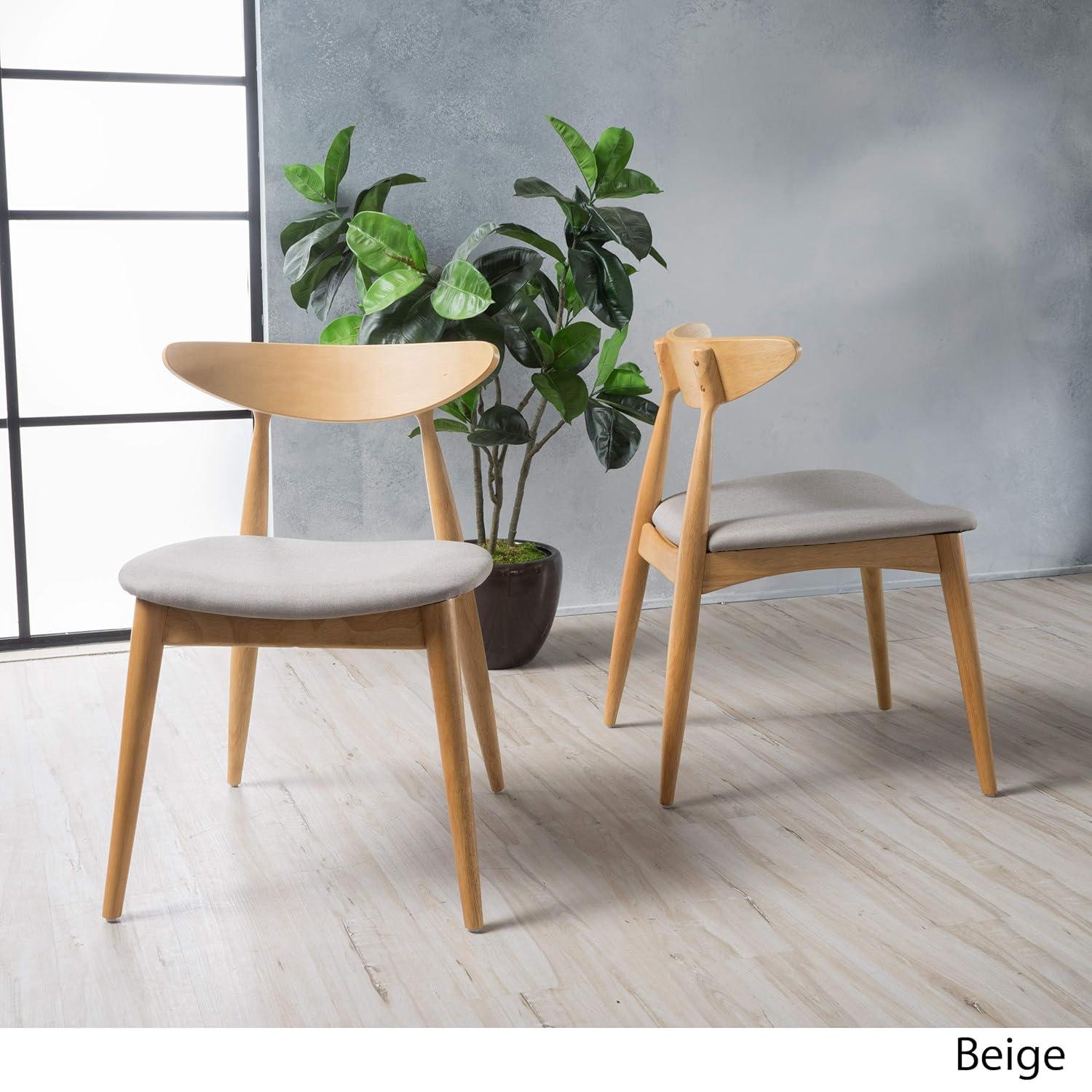 Christopher Knight Home Barron Mid Century Modern Rubberwood Fabric Upholstered Dining Chairs (Set of 2), Beige/Natural Oak