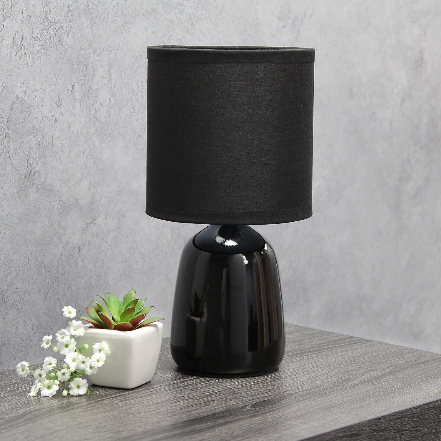 10.04" Traditional Ceramic Thimble Base Bedside Lamp with Fabric Shade - Simple Designs: ETL Listed, No Assembly Required