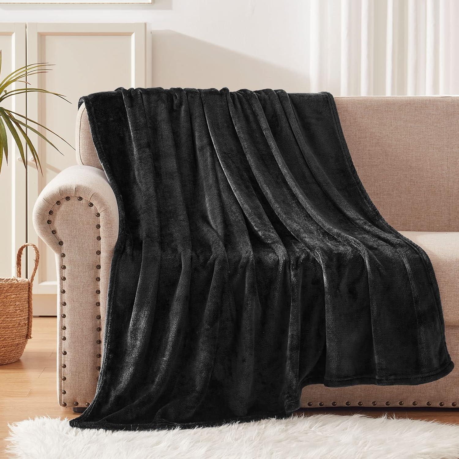 COOKEY Bed Blankets, Flannel Throws Blanket for Sofa/Couch/Bed,50×60inch Quilt,Black