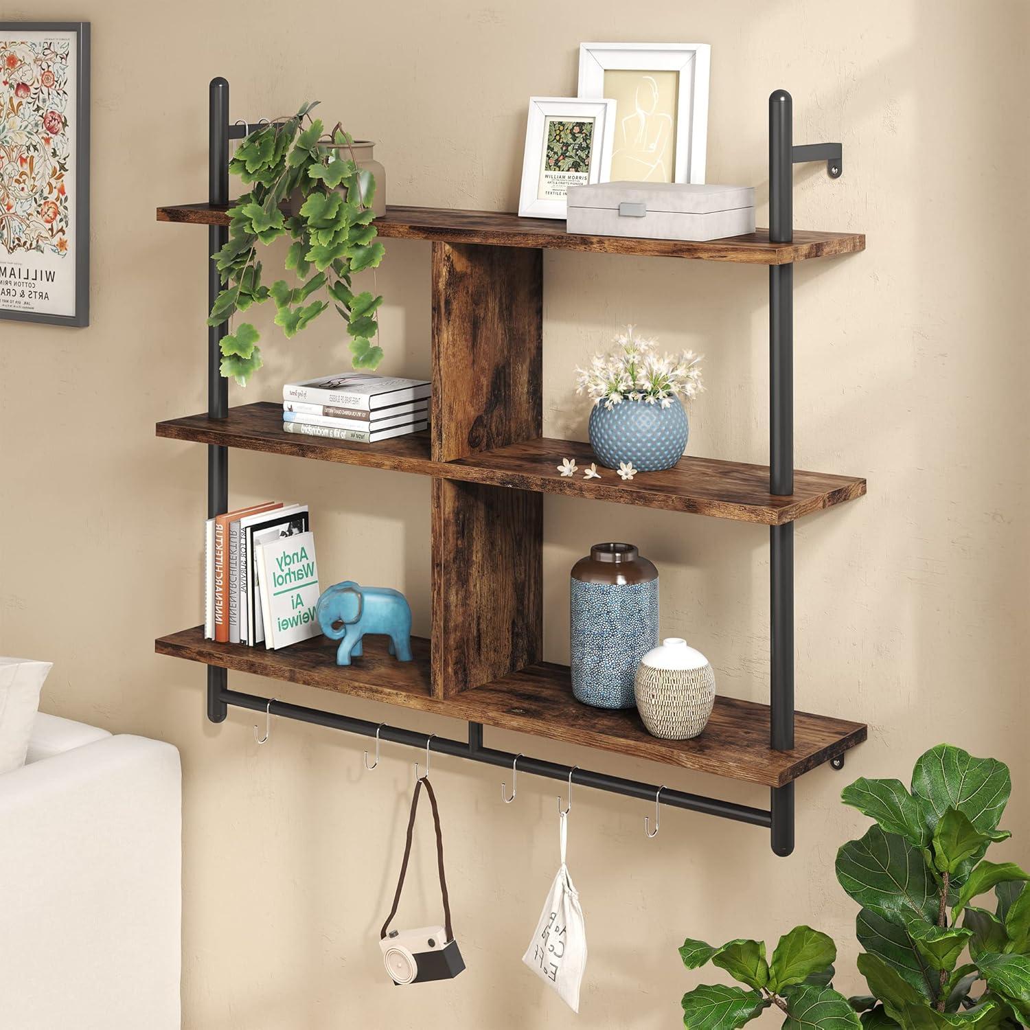 Bestier 41" Industrial Pipe Shelves Wall Mount, 3-Tier Floating Shelves for Kitchen Bedroom Bathroom in Rustic