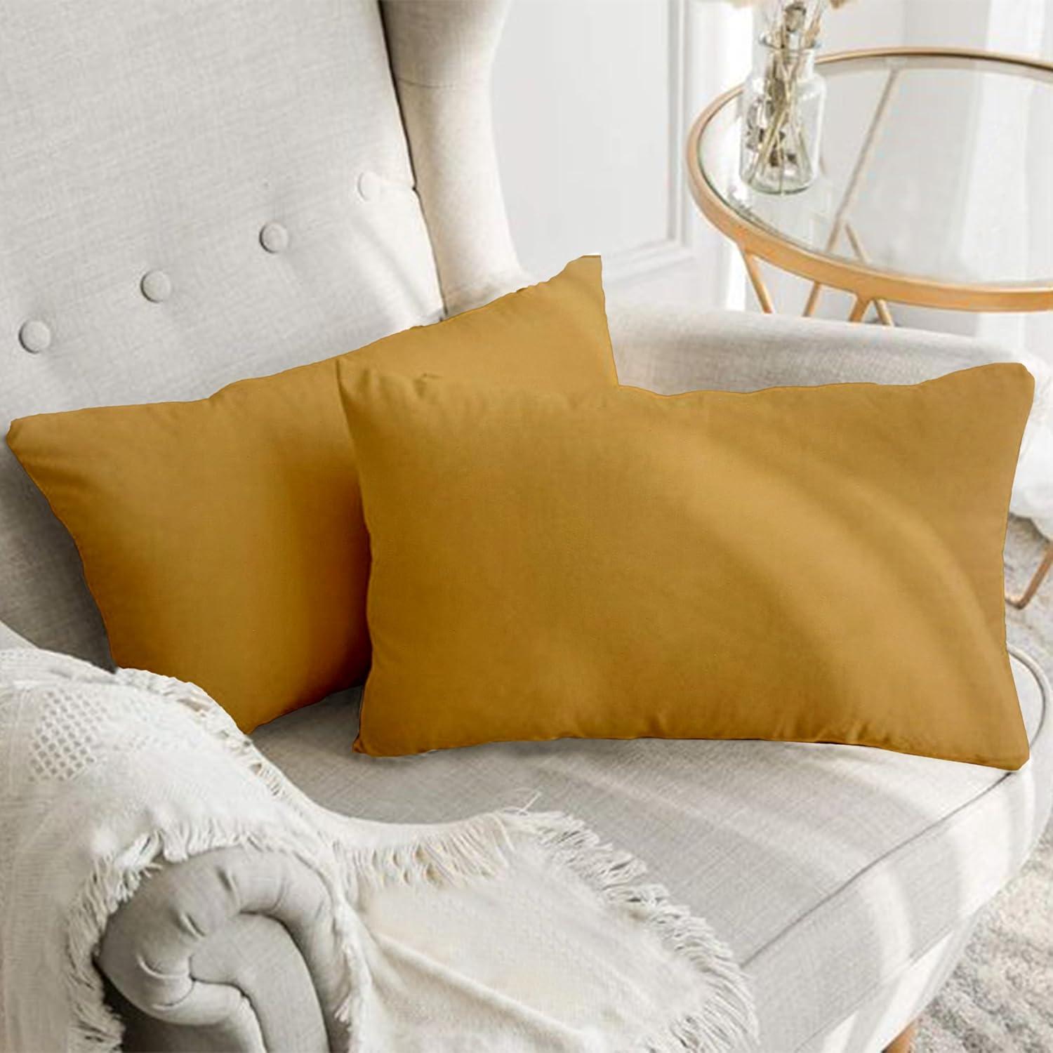 A1HC Set of 2 Luxurious Fine Soft Velvet Throw Pillow Covers Only, Vibrant Colors and Hidden YKK Zipper. Enhance your Living Space with Decorative Couch Pillow 12"x20", Mustard Yellow