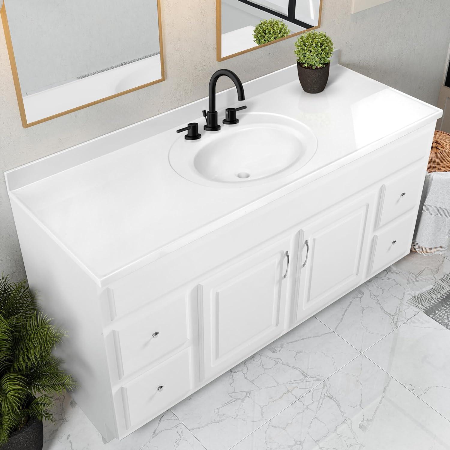 61 Inch Cultured Marble Vanity Top with Backsplash, Improved Package, White