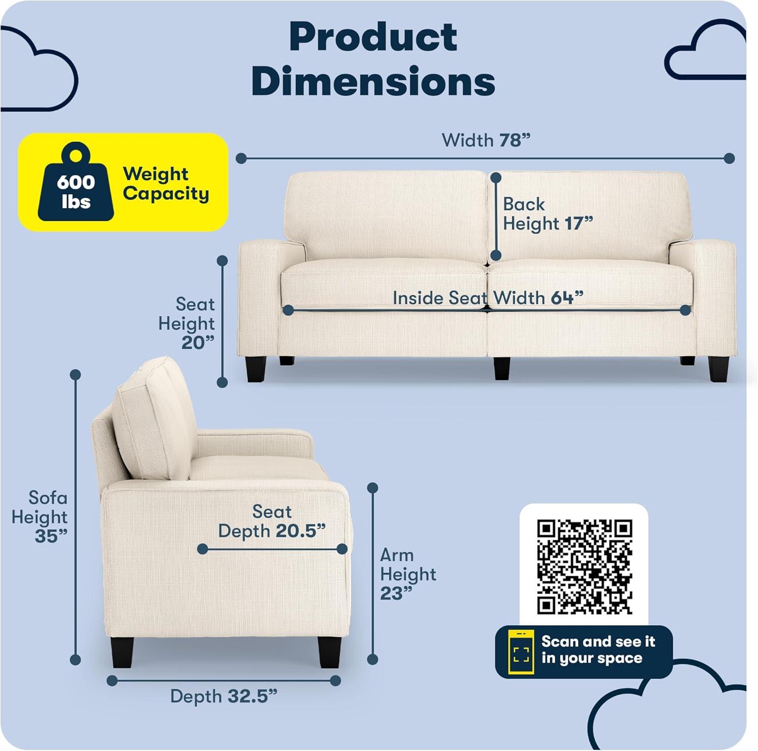 Serta Palisades 78" Track Arm Sofa, Easy Care Fabric, Soft Pillow Back, Pocket Coil Seat Cushions