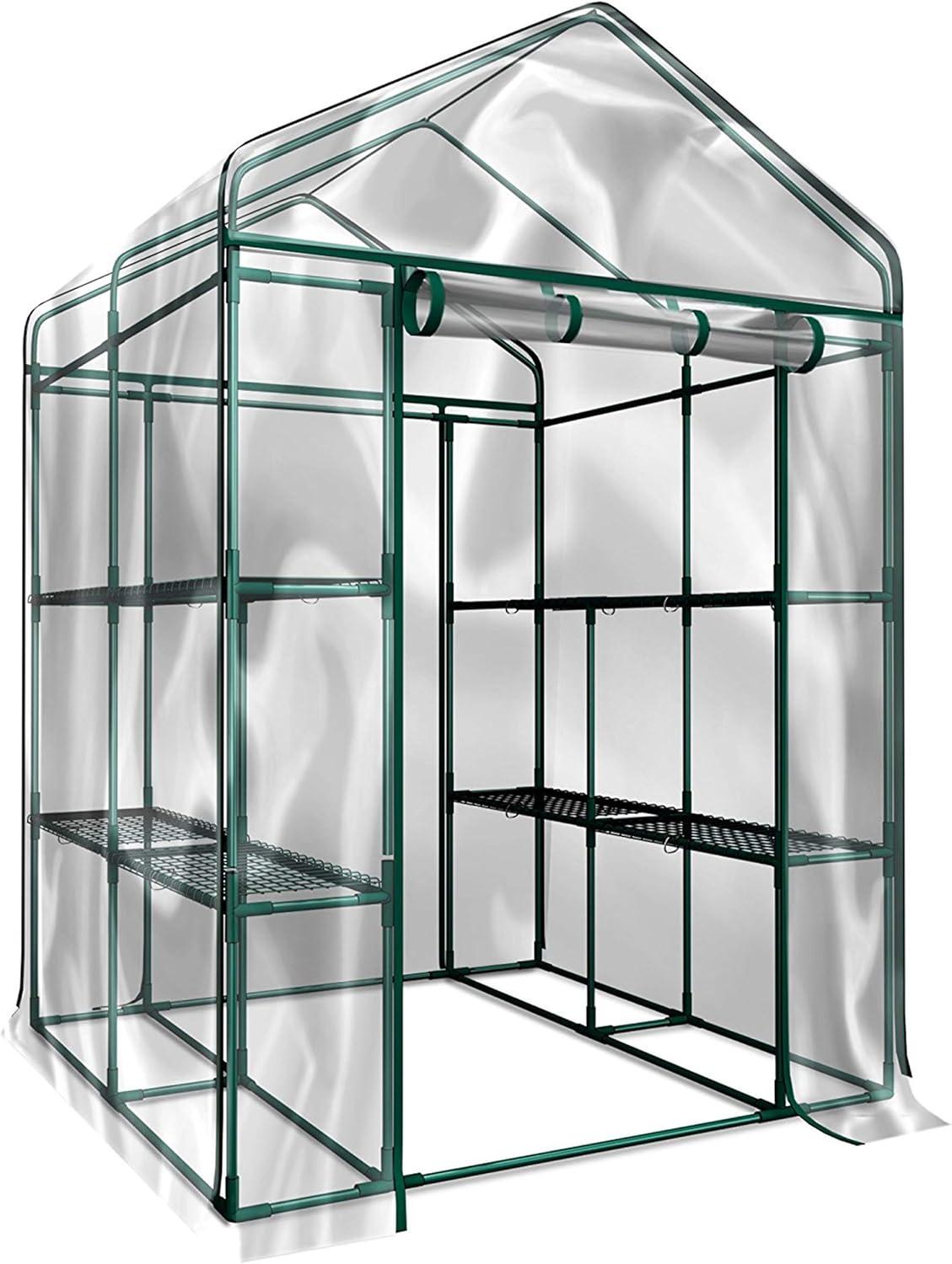 Home-Complete Walk-in Greenhouse for Planters - Indoor Outdoor with 8 Shelves, Green