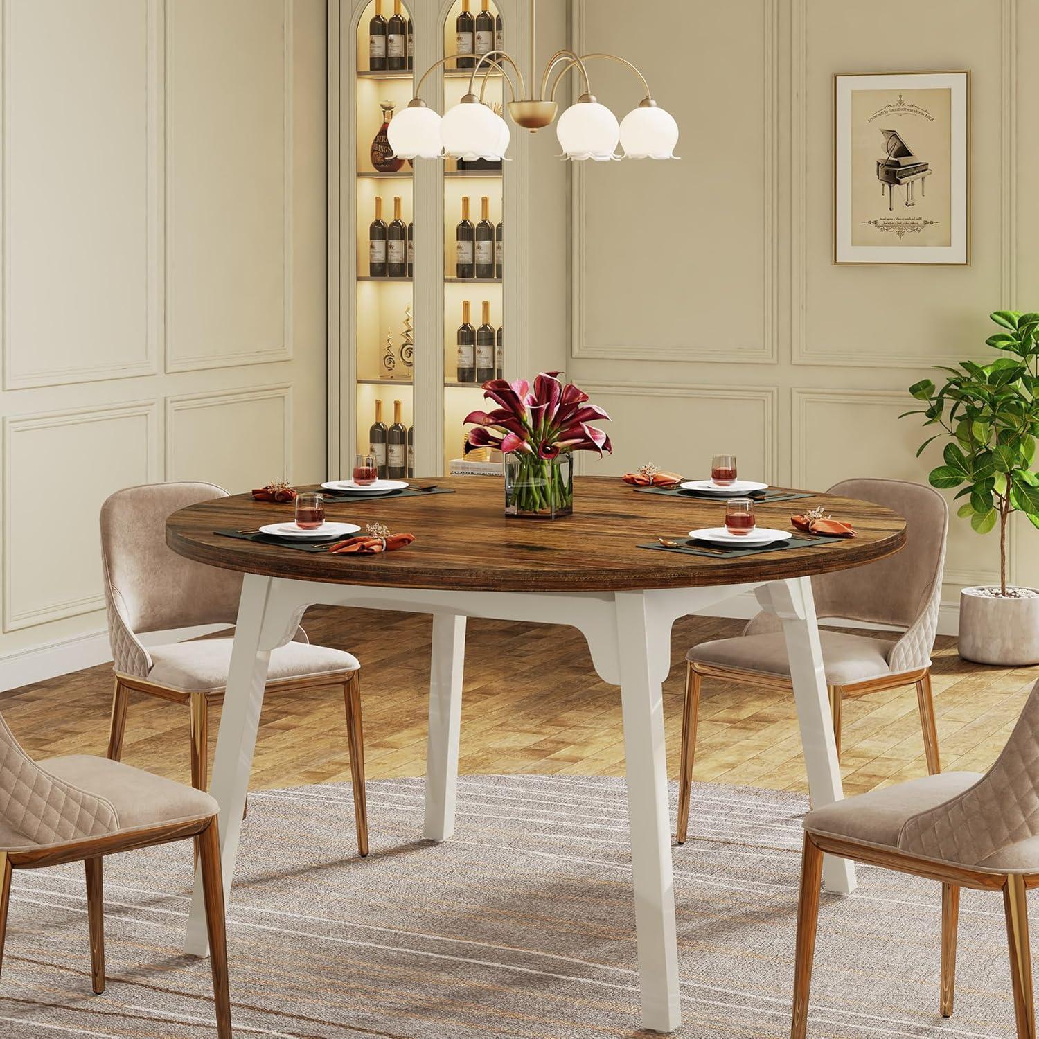 Finmind 39.4 Inches Square Dining Table for 4 People, Wooden Kitchen Table Small Dinner Table with Oak Finish Top and Solid Wood Legs, Oak Brown (Only Table)