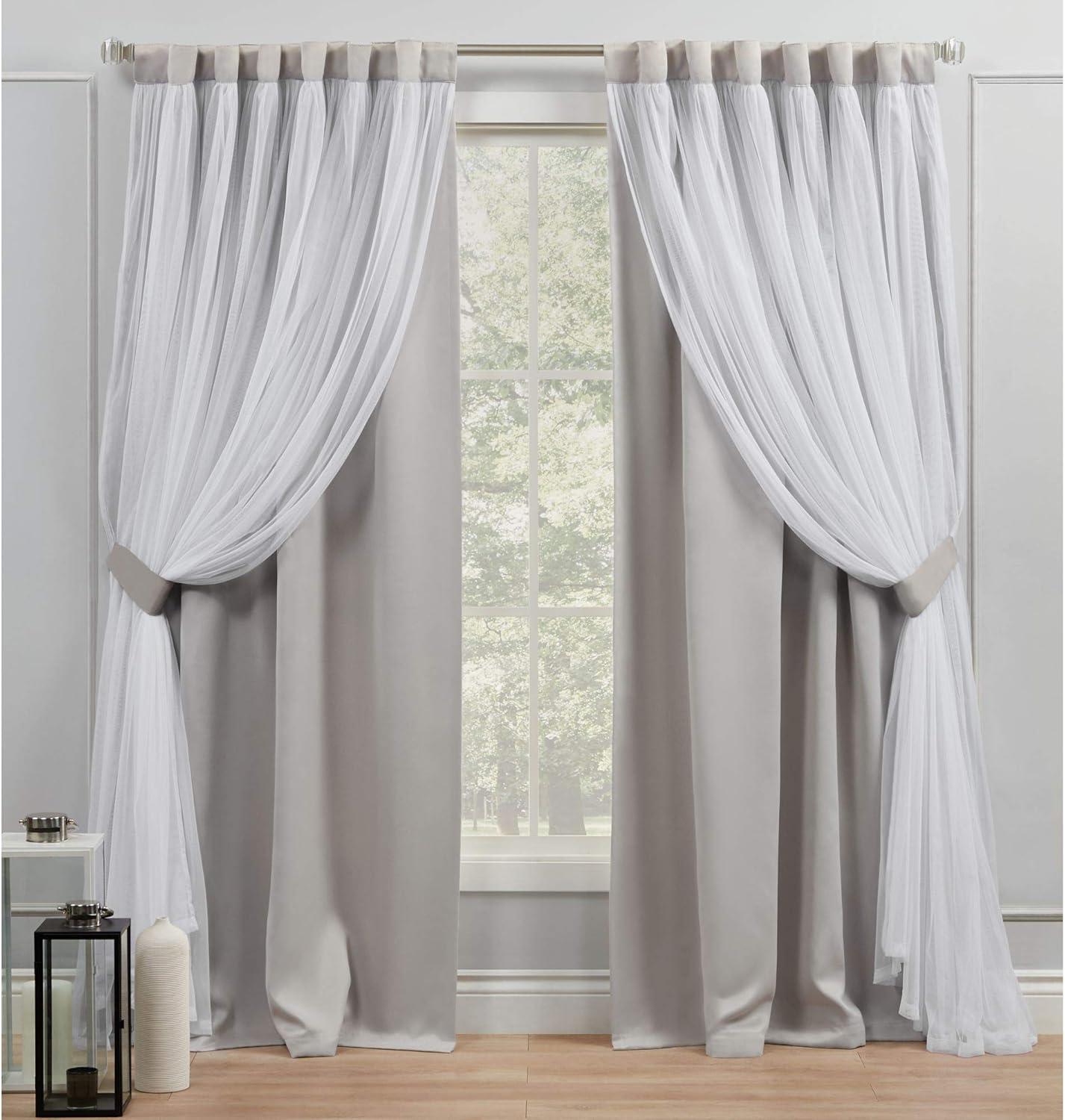 Cloud Grey and White Room Darkening Blackout Sheer Curtain Panels, 52" x 96", Set of 2