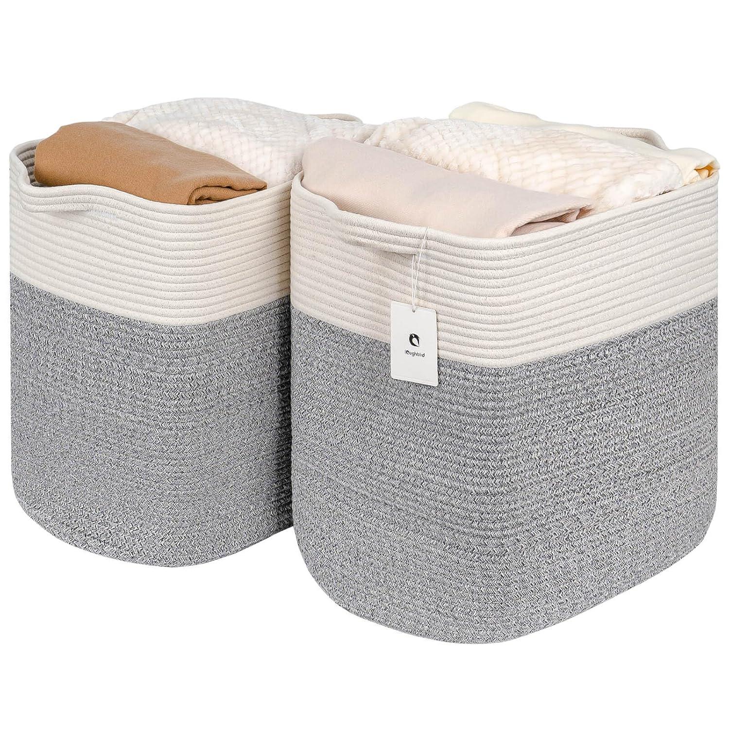 Hamper Toy Storage Collapsible Laundry Bin, Medium Fabric Organizer, 2pack - Silver Gray