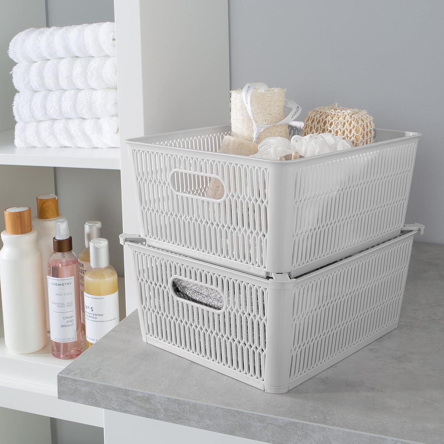 Simplify Slide 2 Stack It 2 Pack Plastic Storage Basket in Grey