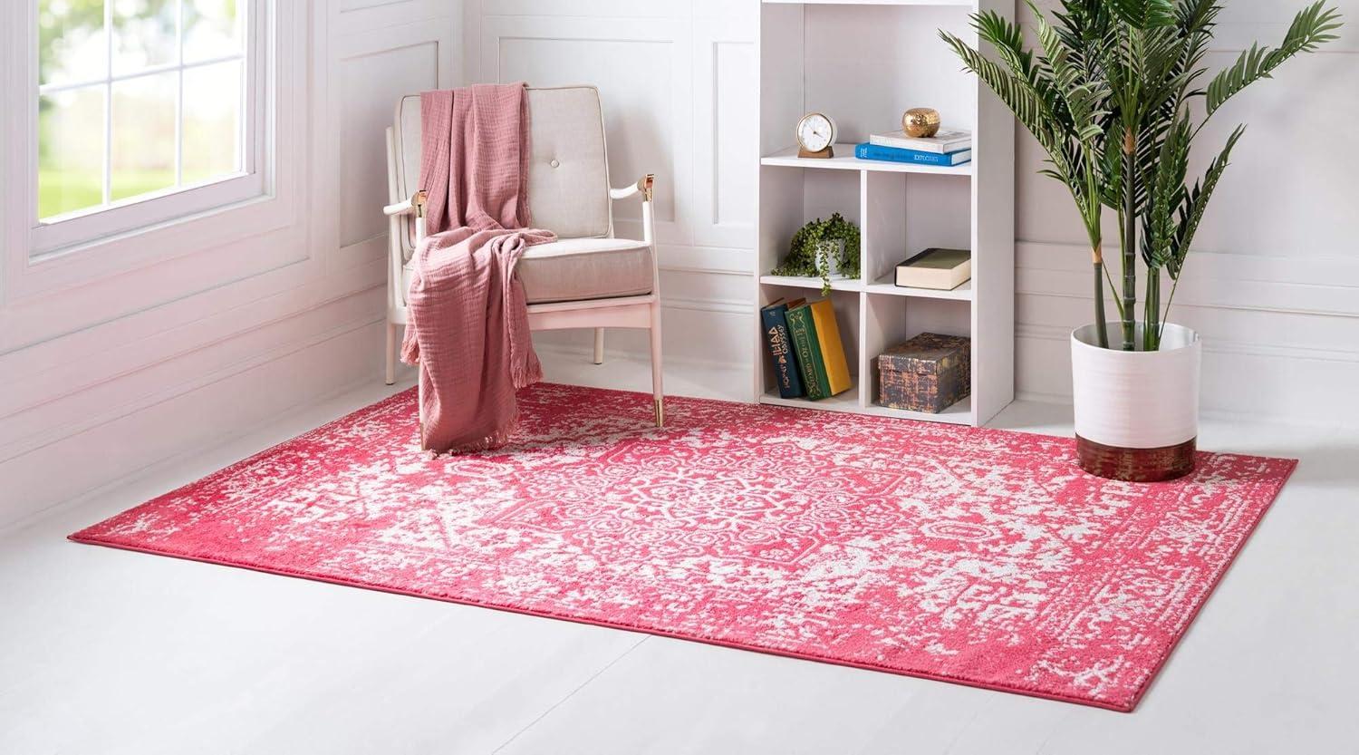 Unique Loom Richmond Collection Area Rug - Medallion (4' 1" x 6' 1" Rectangle Pink/Ivory)