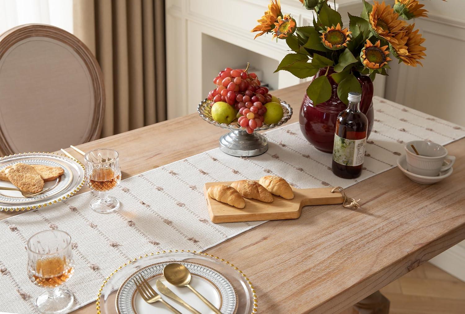 Foundry Select Boho Table Runner 13 X 108 Inch Long Natural Cotton Woven Runner With Tassels For Home Dining Table Décor, For Modern Farmhouse Decor Coffee Table Runner, Taupe And Beige