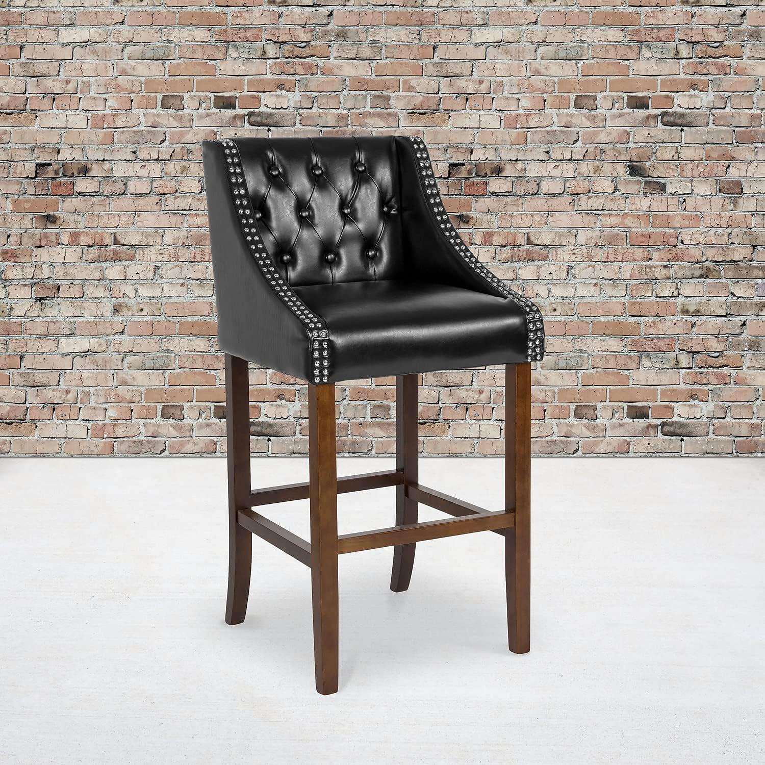 Flash Furniture Carmel Series 30" High Transitional Tufted Walnut Barstool with Accent Nail Trim