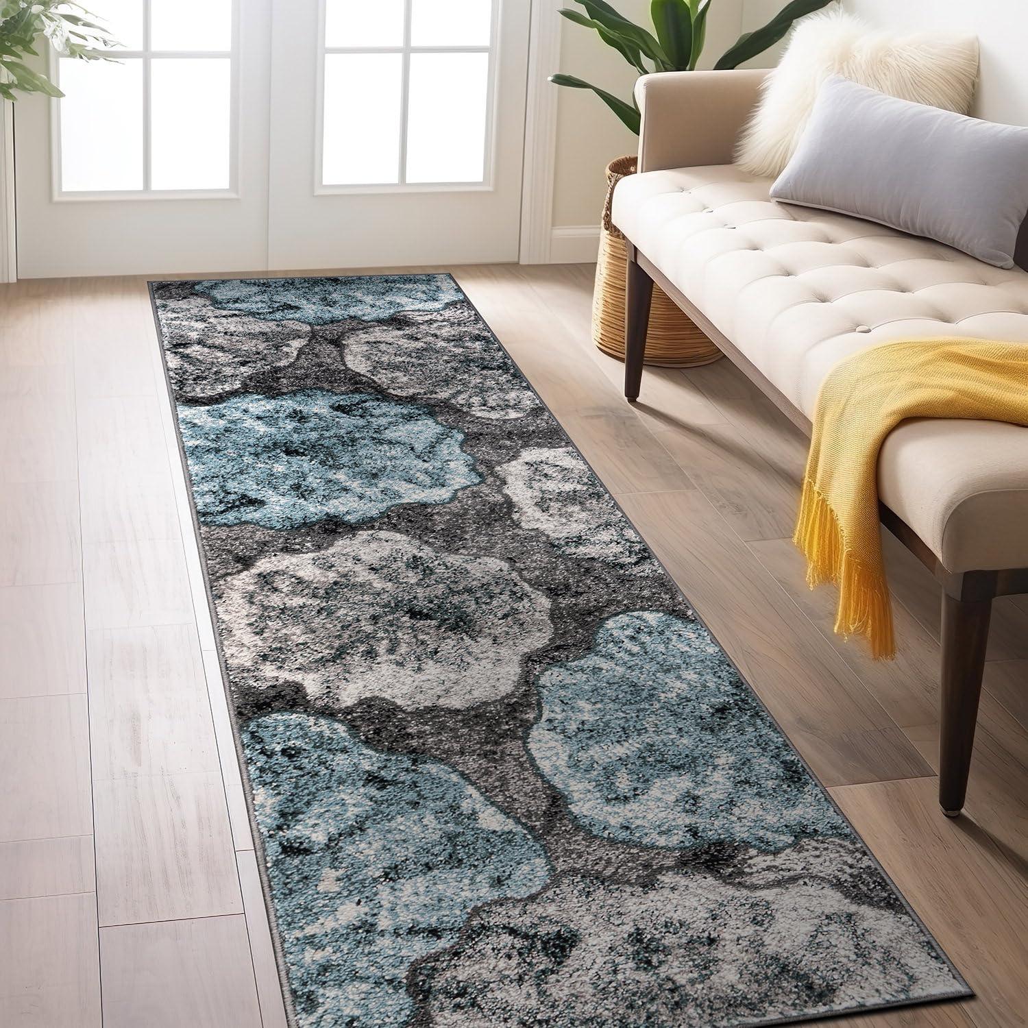 World Rug Gallery Contemporary Floral Design Area Rug - Blue 2'x7'