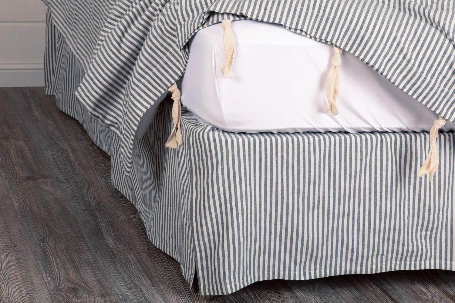 Piper Classics Farmhouse Ticking Stripe Blue King Bed Skirt, 100% Cotton