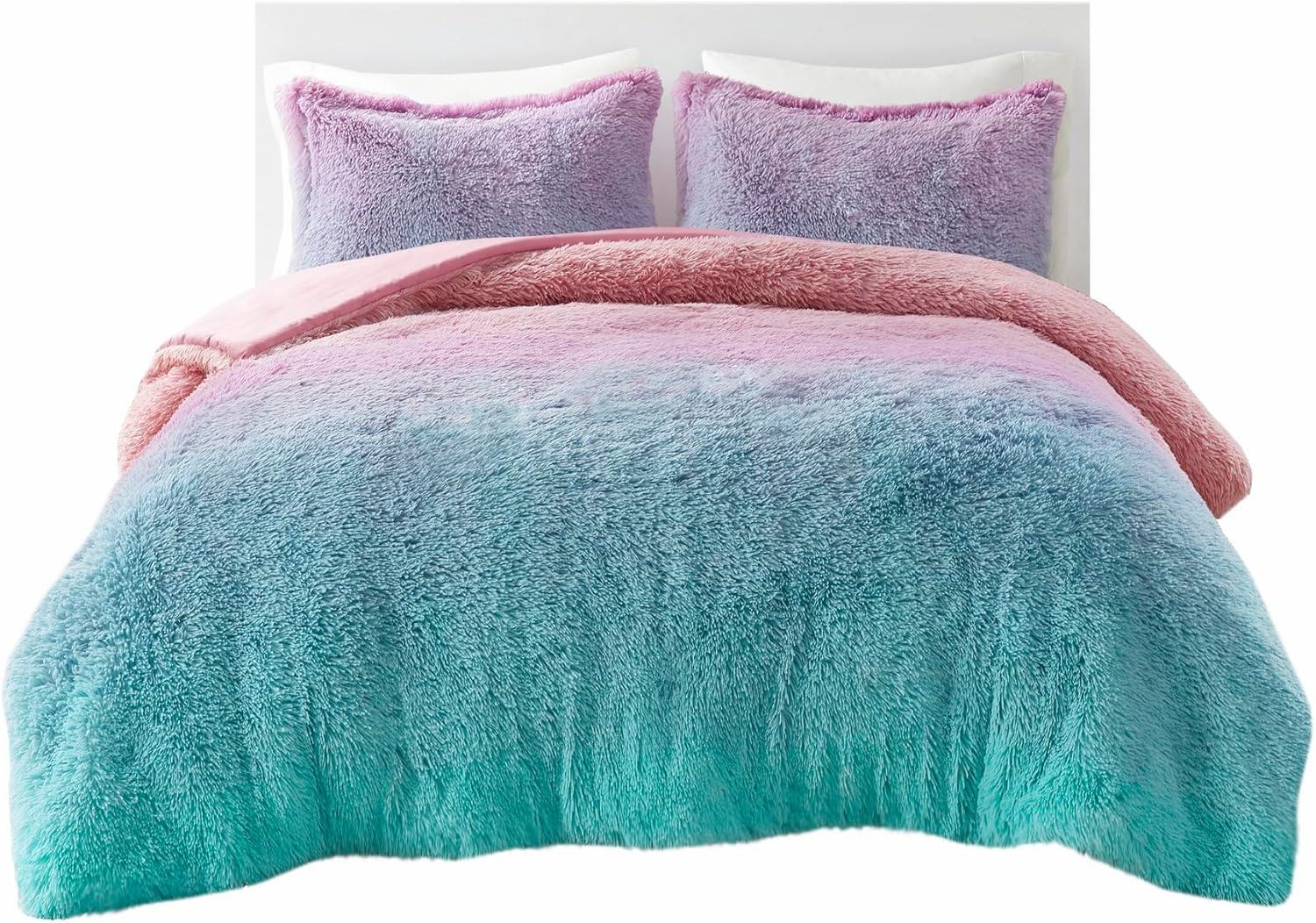 Intelligent Design Pastel Ombre Shaggy Faux Fur Comforter Set