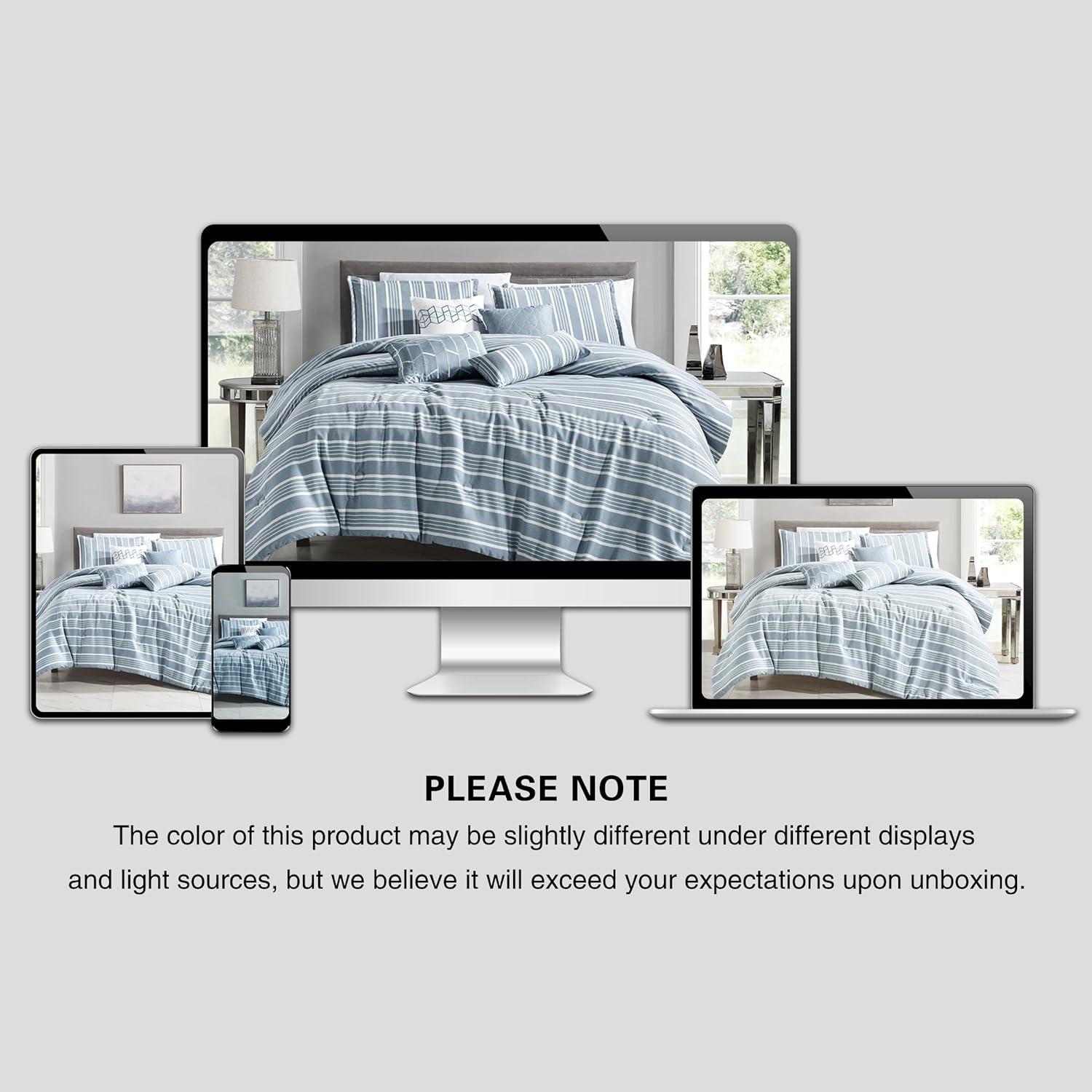 Home Mart Goods 7 Piece Comforter Set Green Grey Embroidery Soft Bedding
