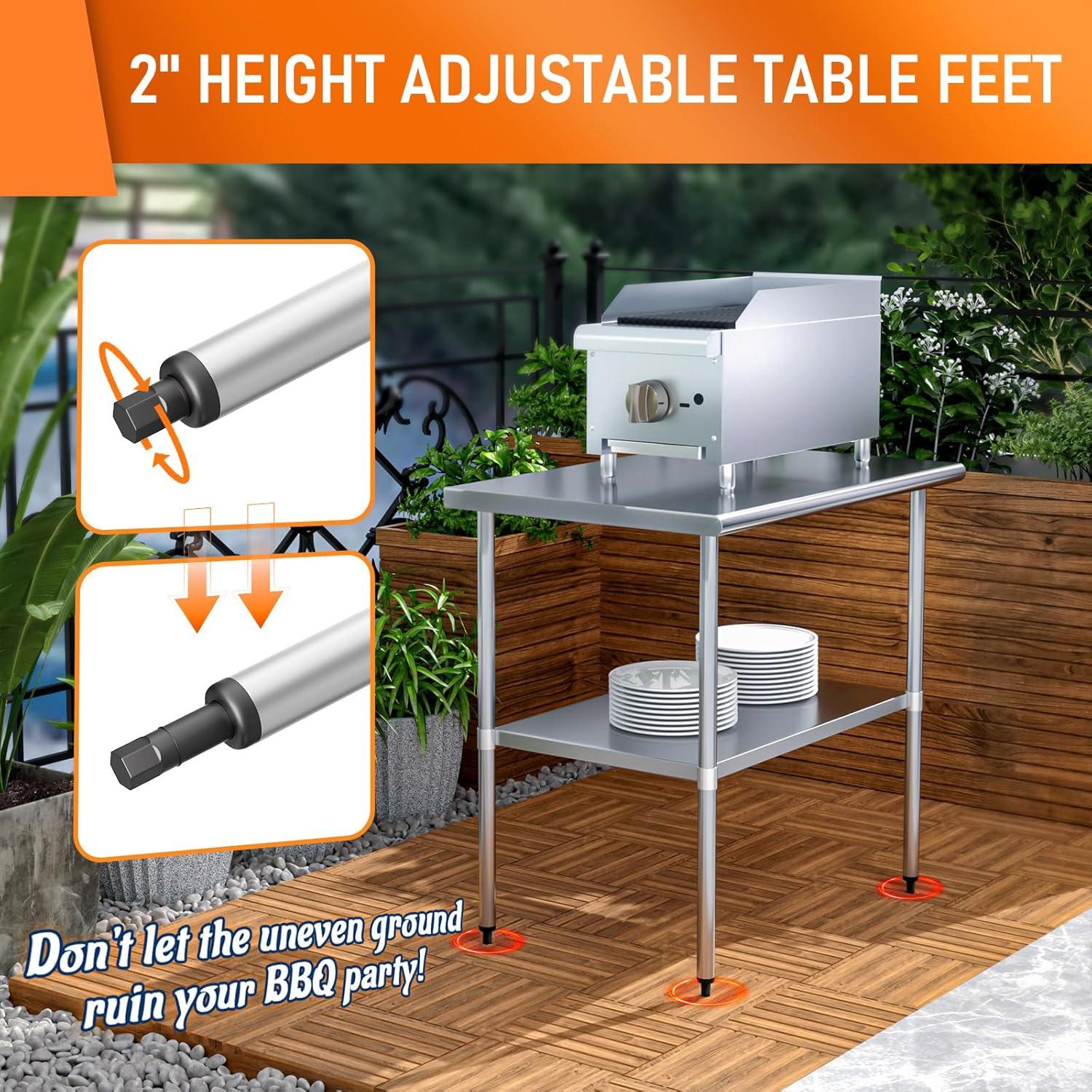 ROVSUN 36'' x 24'' Stainless Steel Table for Prep & Work, Metal Table with Undershelf for Kitchen Restaurant, Home