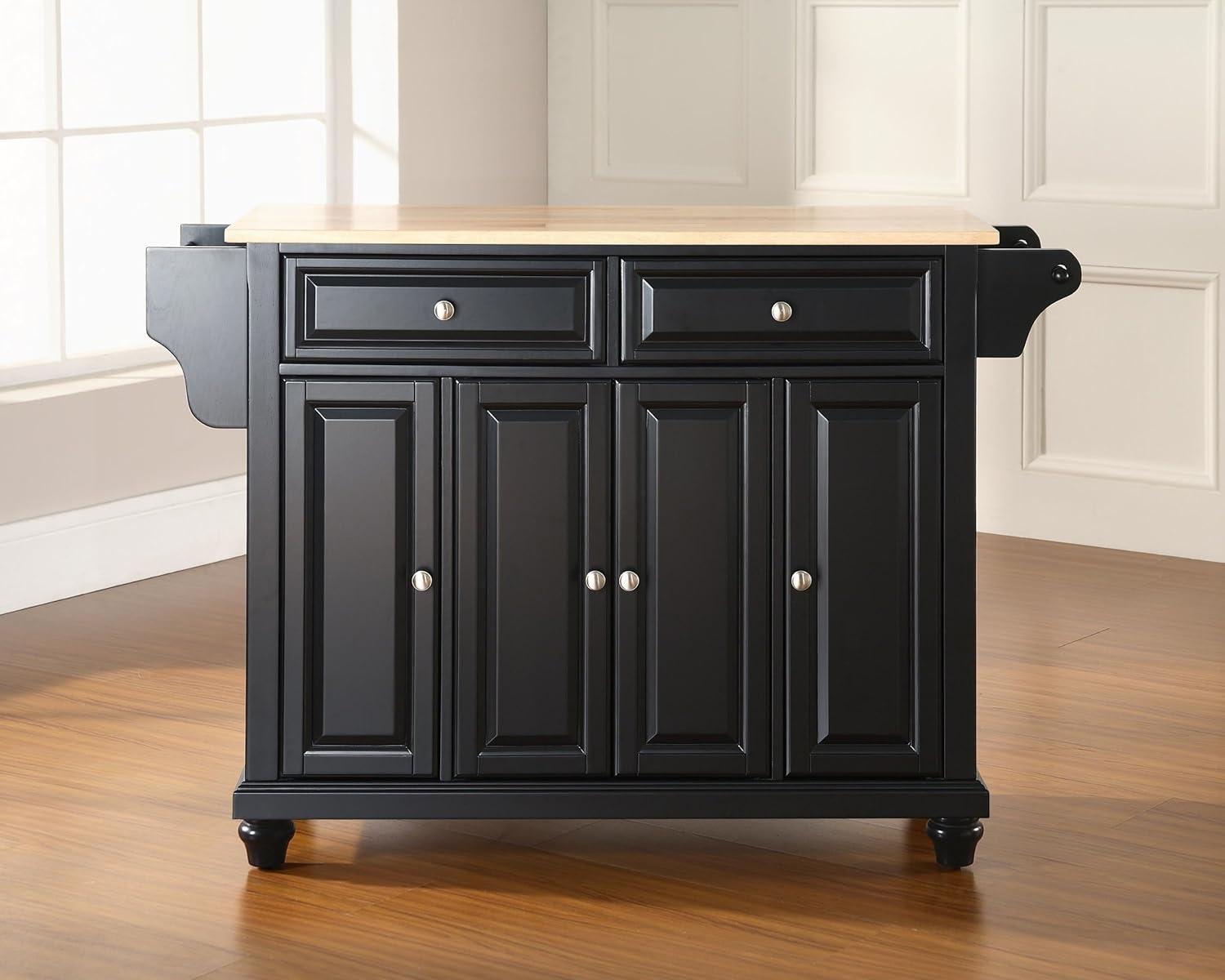 Crosley Furniture Cambridge Natural Wood Top Kitchen Island in Black