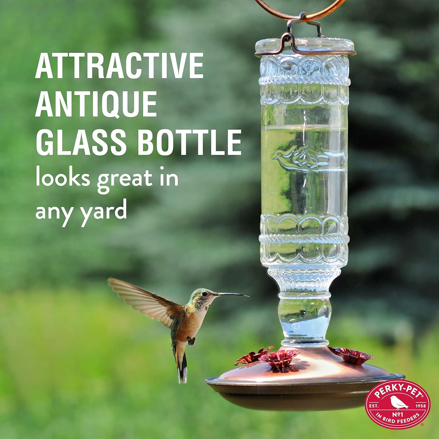 Antique Glass and Metal Hummingbird Feeder with 10-Ounce Capacity