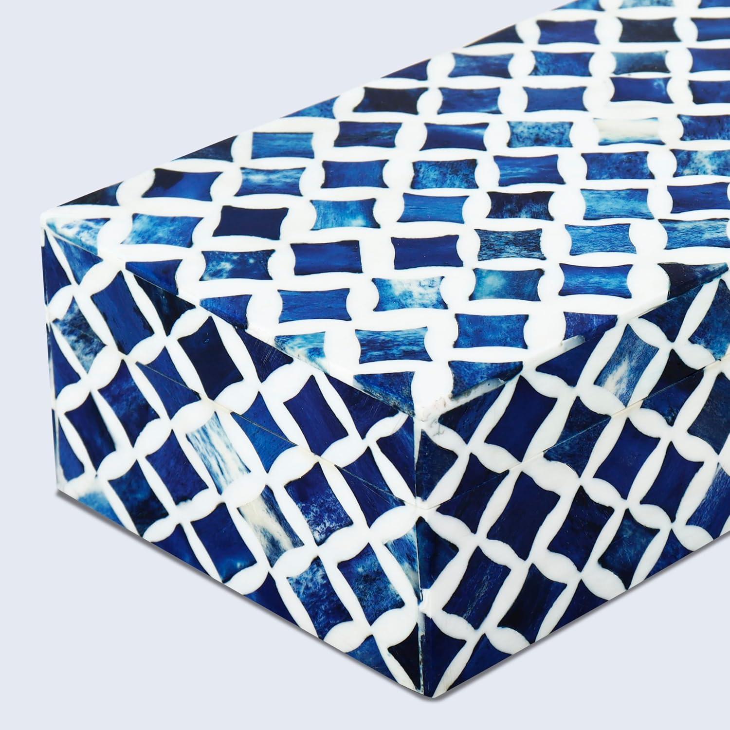 Handicrafts Home Decorative Box with Lids for Home Decor Handmade Modern Keepsake Accessories Collectible Multipurpose Box 10x4.5x2.5 , Star Blue White