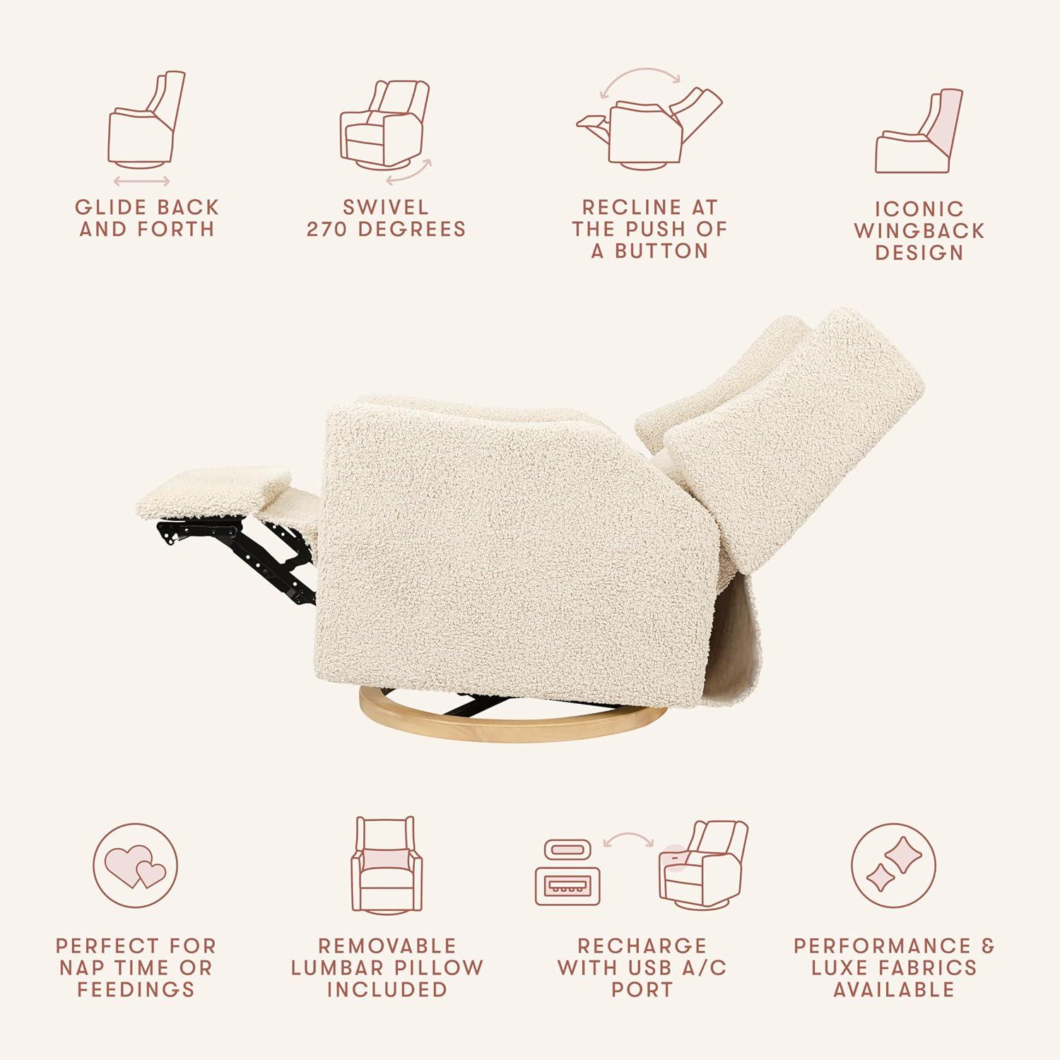 Babyletto Kiwi Almond Teddy Loop Nursery Power Glider Recliner Chair with Light Wood Base