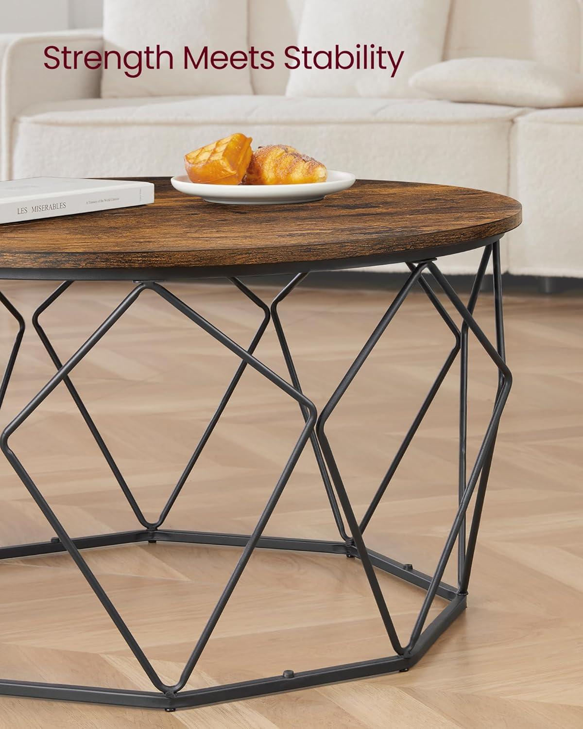 Rustic Brown and Black Round Lift-Top Coffee Table