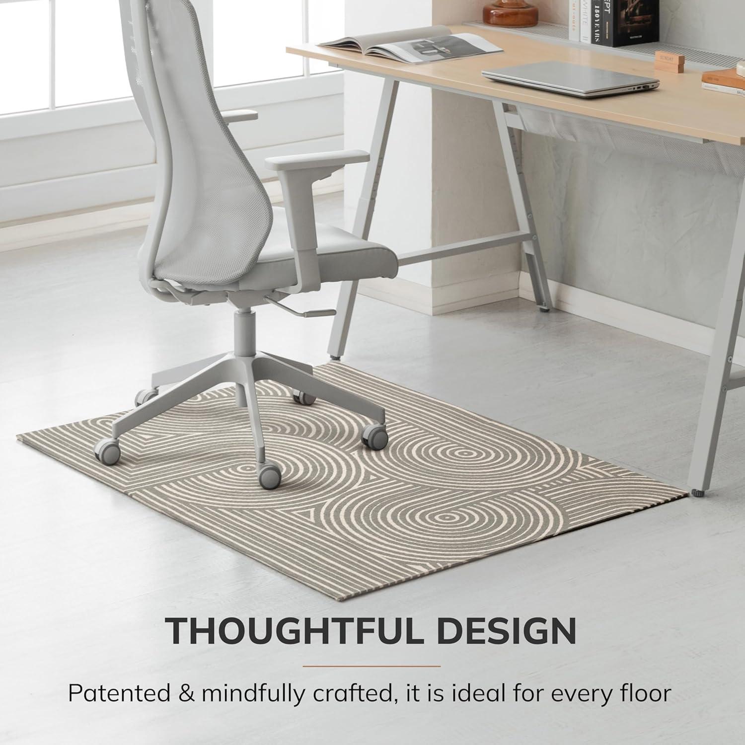 Gray and Beige Rectangular PVC and Polyester Chair Mat