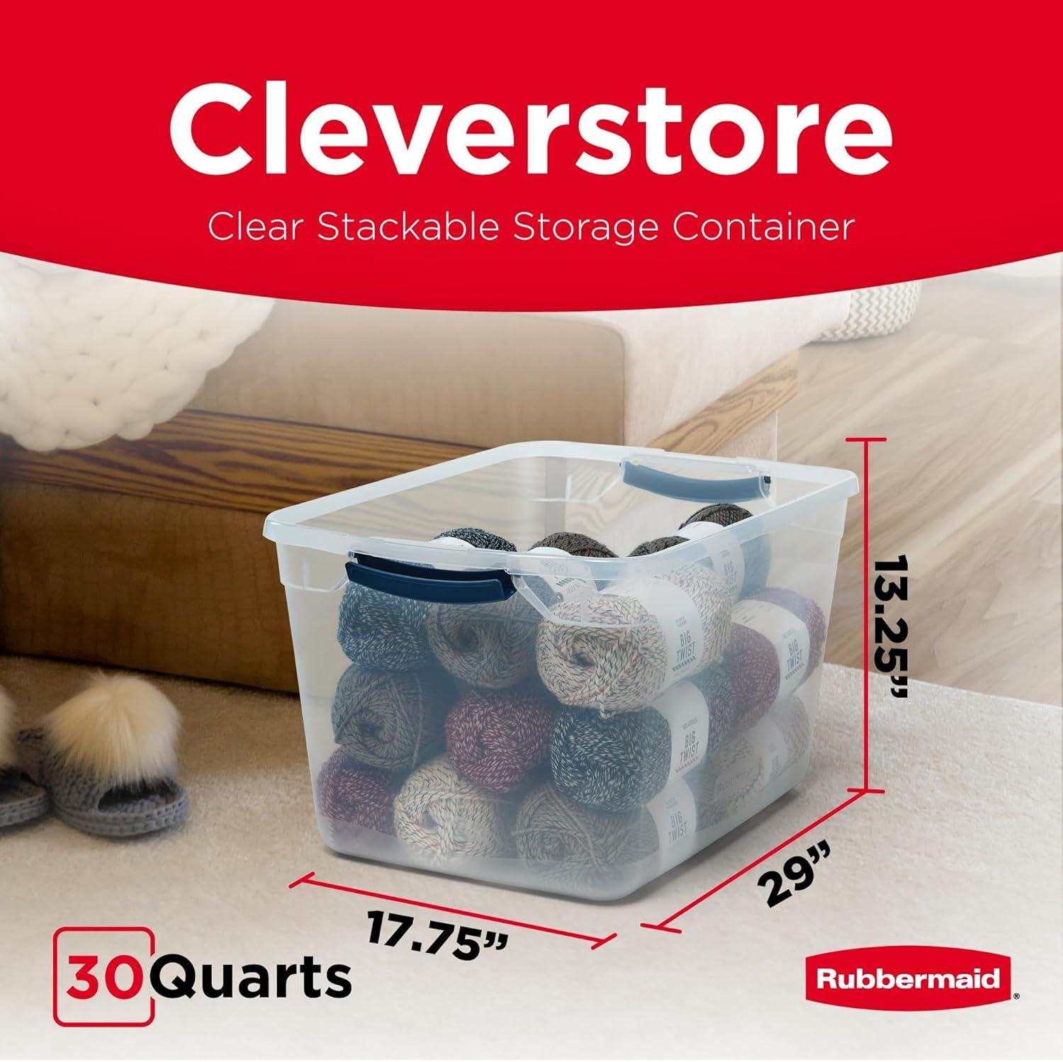 Clear 30 Qt Stackable Plastic Storage Totes with Lids, 6 Pack