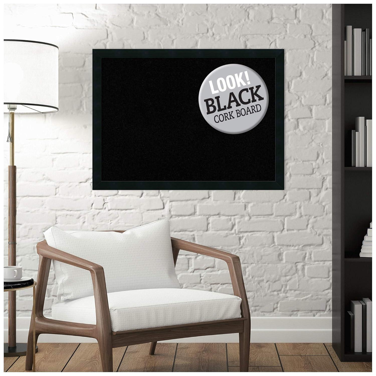 Amanti Art Black Cork Board Wood Framed Mezzanotte Black Bulletin Board 30 in. x 22 in.