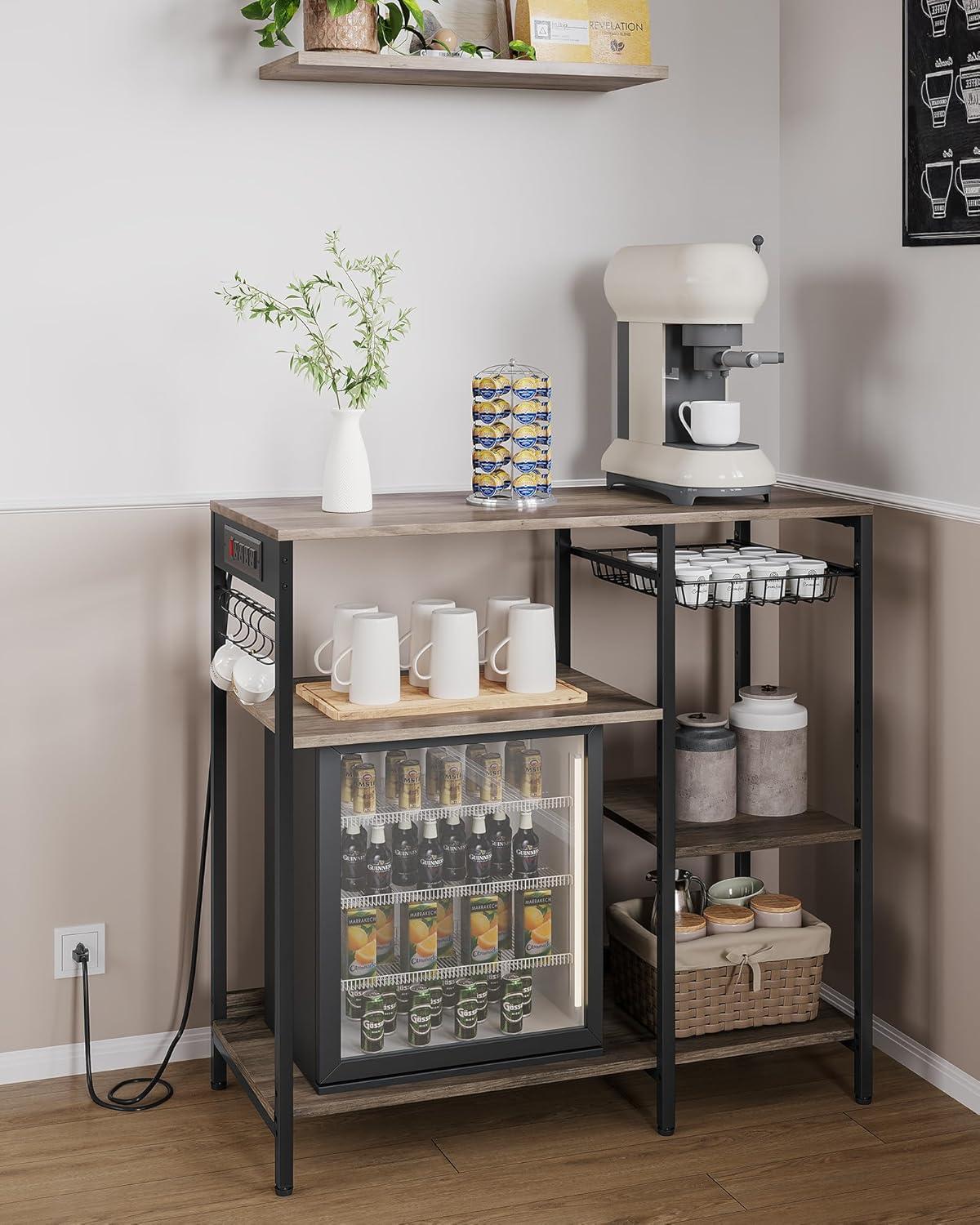 Greige and Black Adjustable Kitchen Shelf with Power Outlet