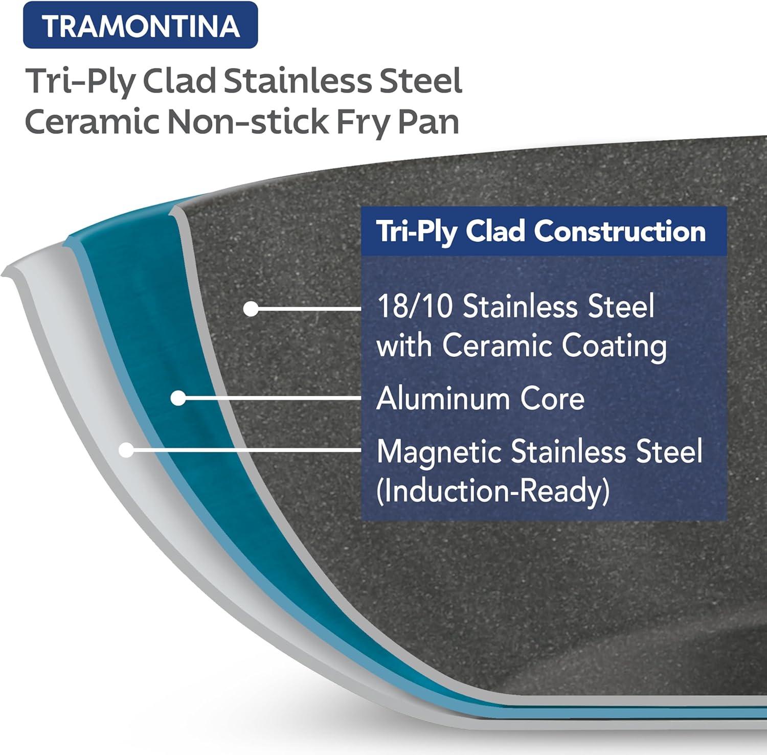 Tramontina Tramontina Signature Tri-Ply Clad Stainless Steel Frying Pan with Ceramic Non Stick Interior
