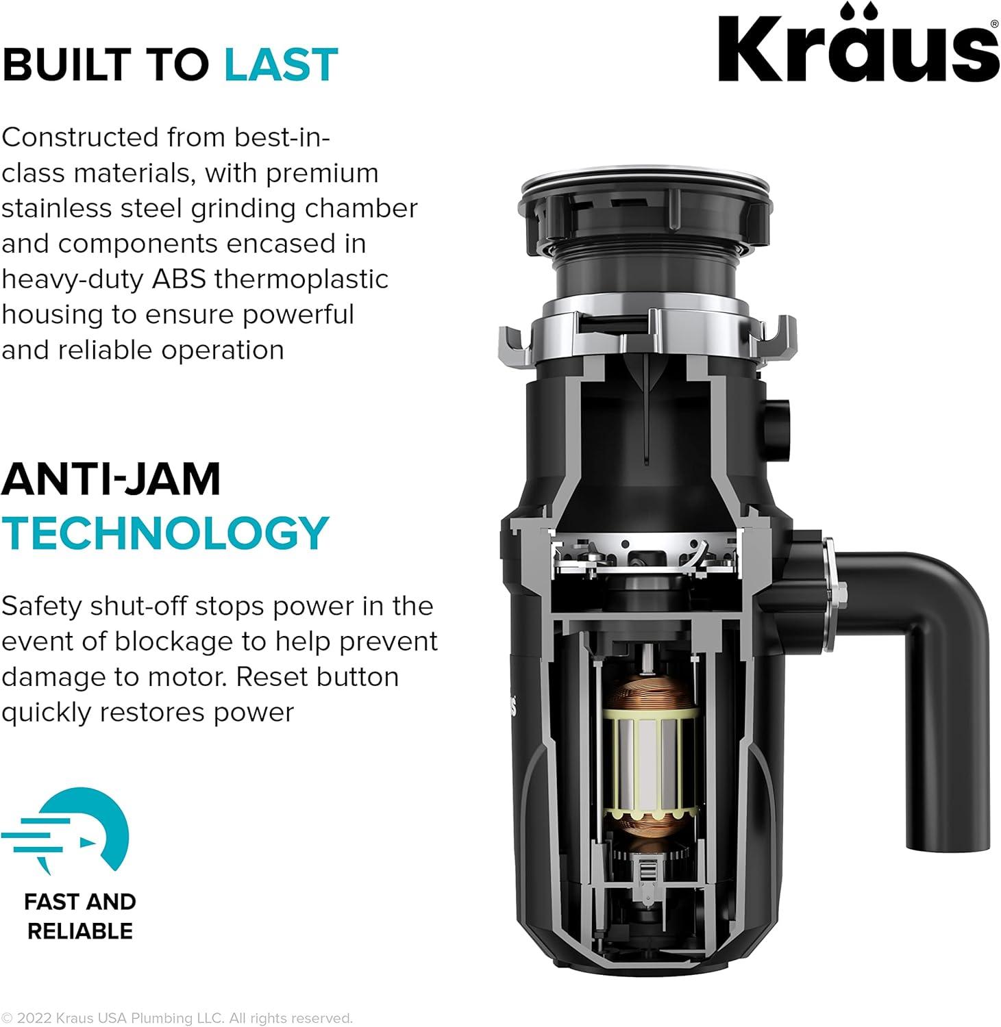 Kraus WasteGuard High-Speed 1/2 HP Continuous Feed Garbage Disposal